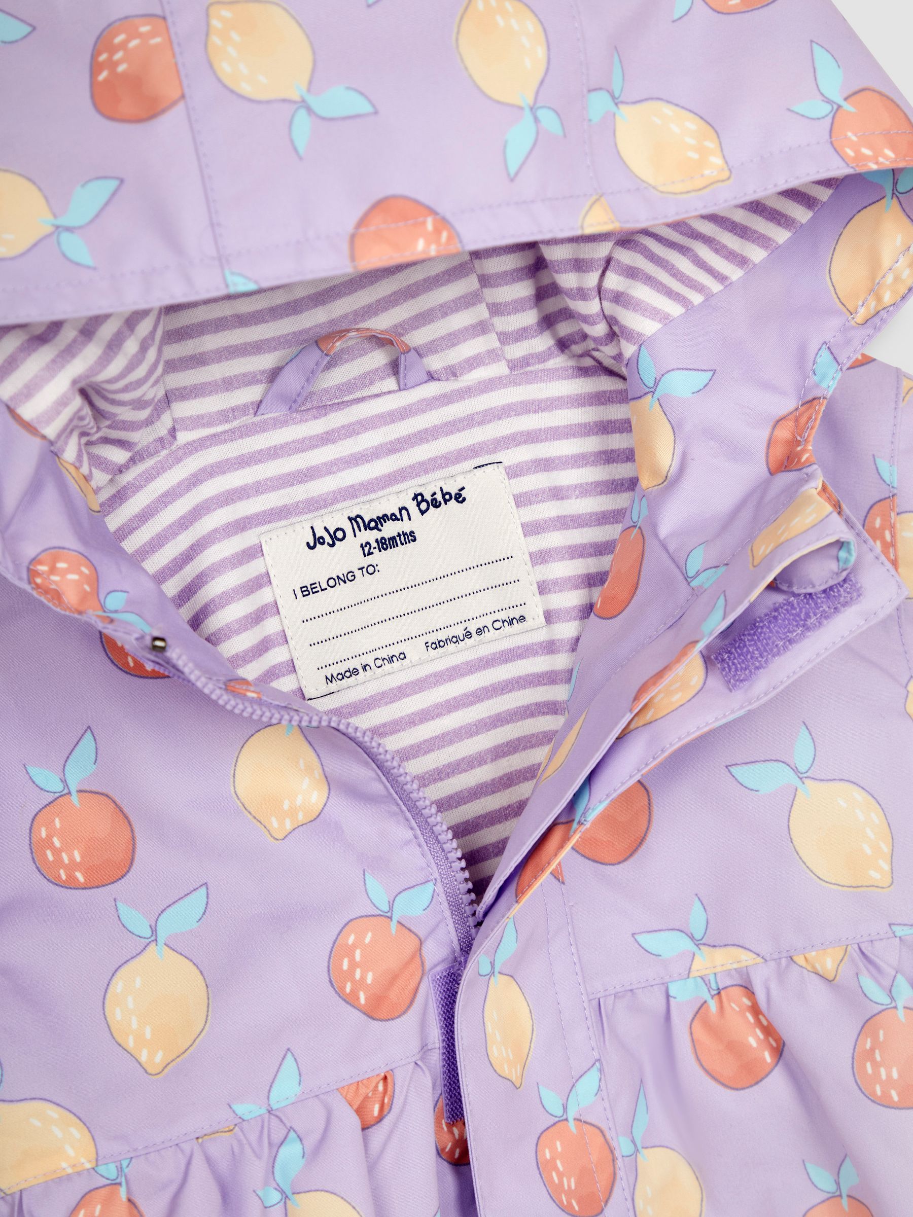 Lilac Fruit Print Gathered Waterproof Jacket - Image 6 of 6