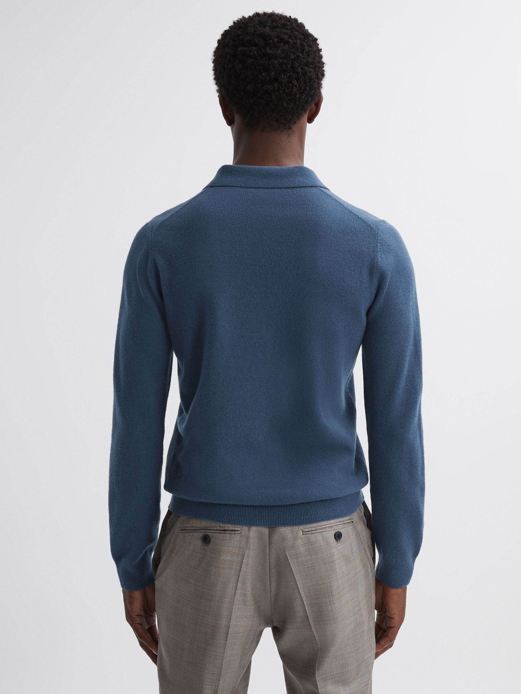 Merino Wool Open Collar Top in Petrol Blue - Image 4 of 4