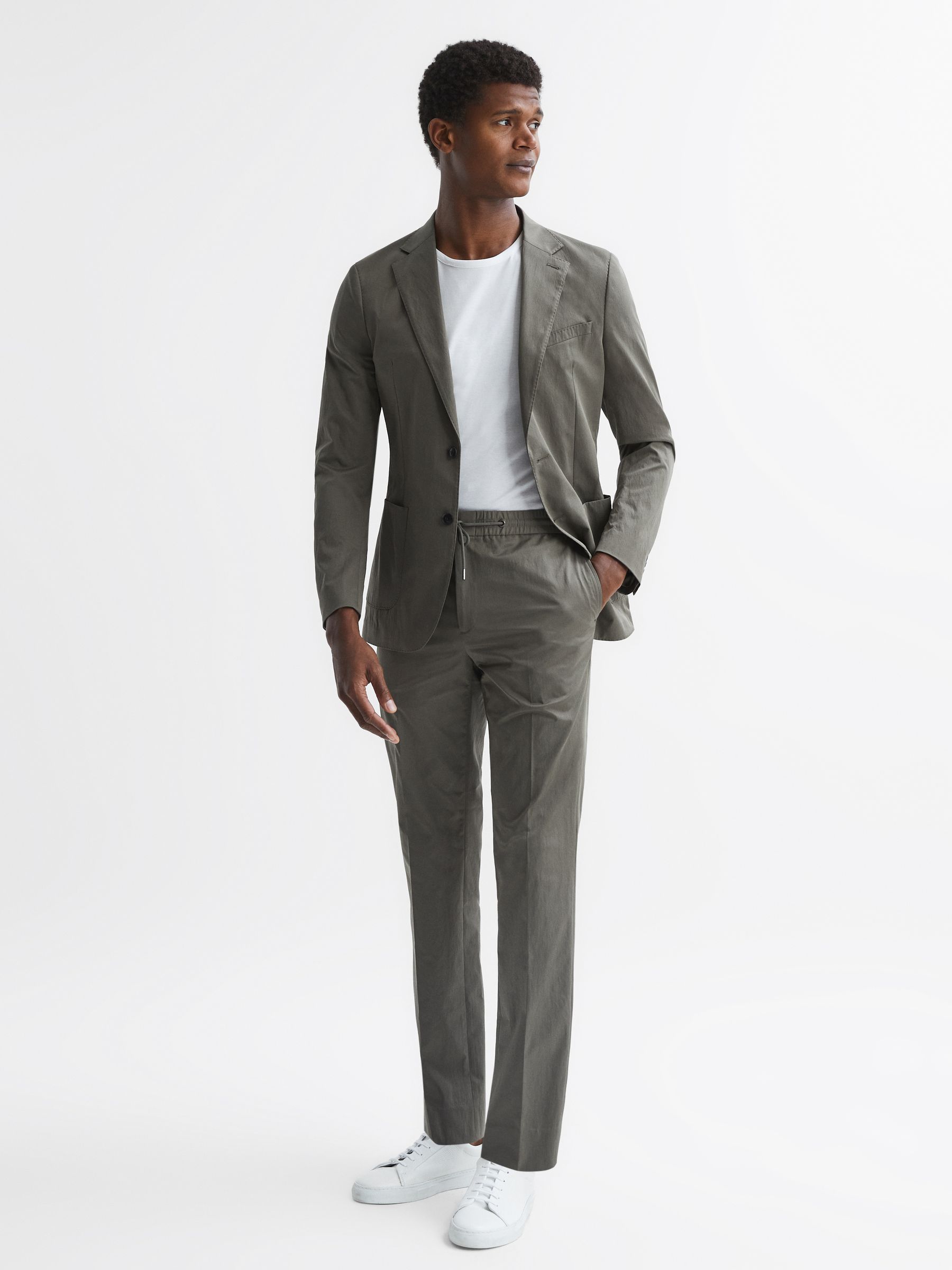 Single Breasted Technical Slim Fit Blazer in Khaki - Image 3 of 6