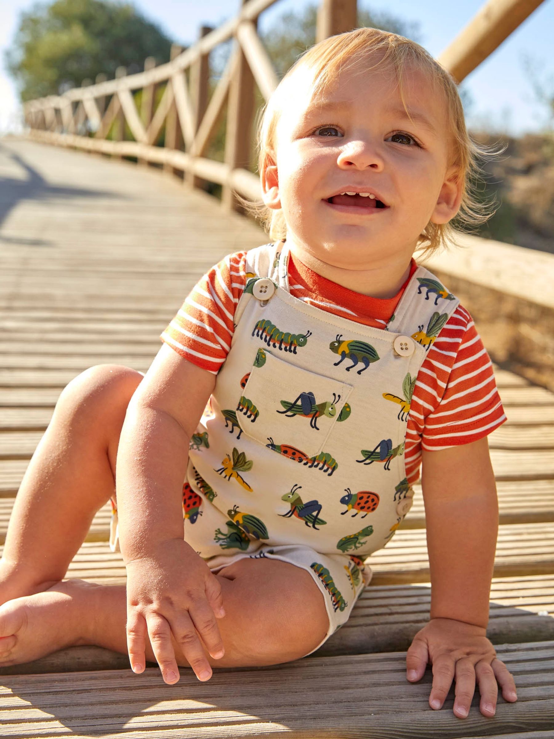 Stone 2-Piece Bug Print Short Dungarees & Top Set - Image 2 of 6