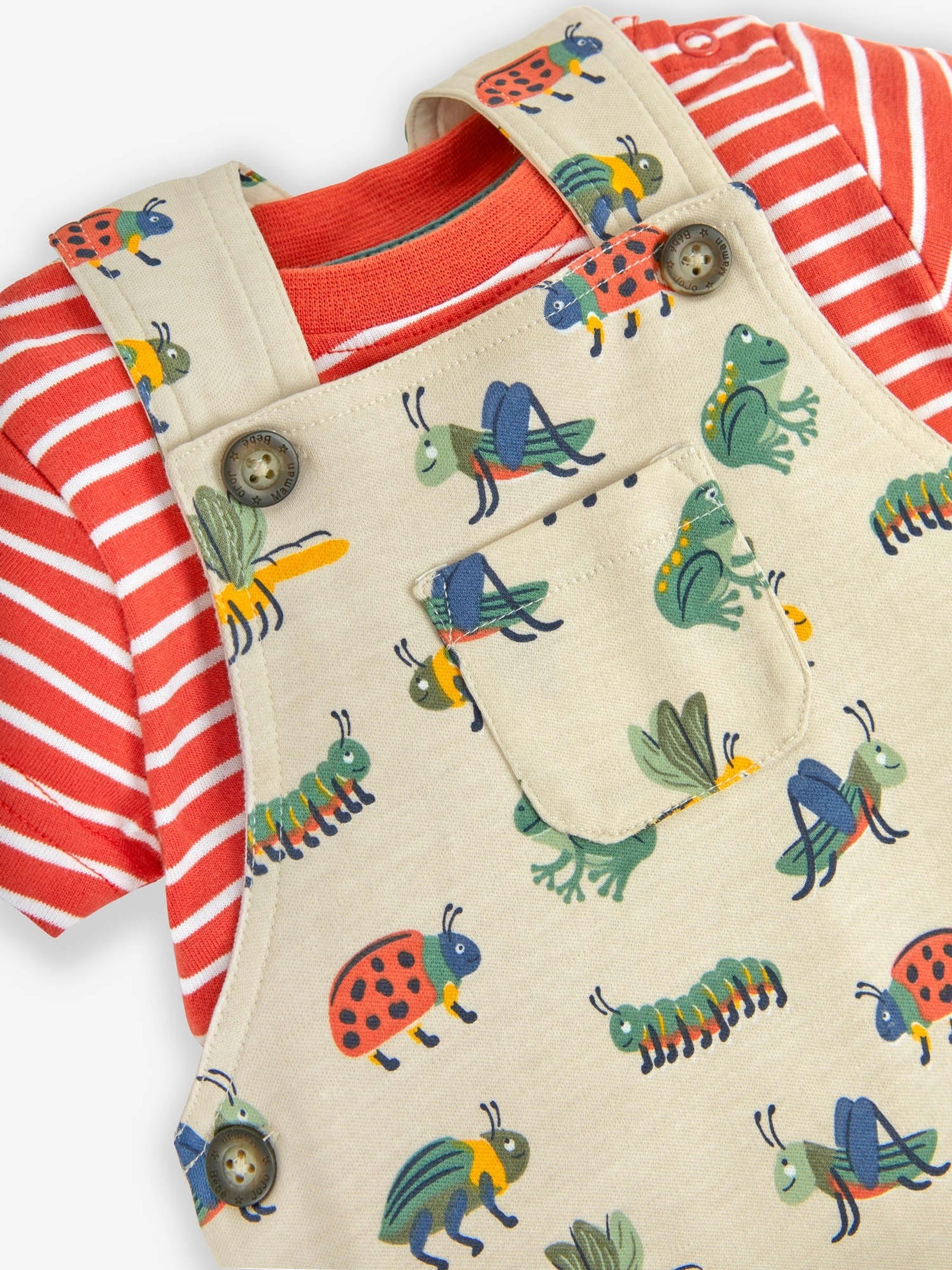 Stone 2-Piece Bug Print Short Dungarees & Top Set - Image 5 of 6