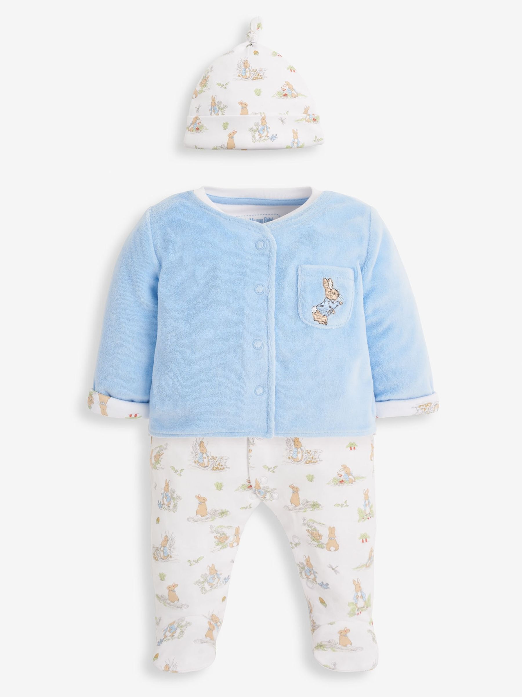 3-Piece Peter Rabbit Sleepsuit, Jacket & Hat Set in Blue - Image 1 of 8