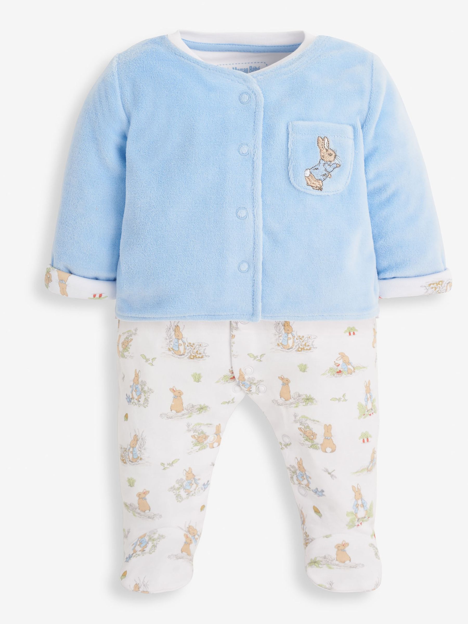 3-Piece Peter Rabbit Sleepsuit, Jacket & Hat Set in Blue - Image 2 of 8