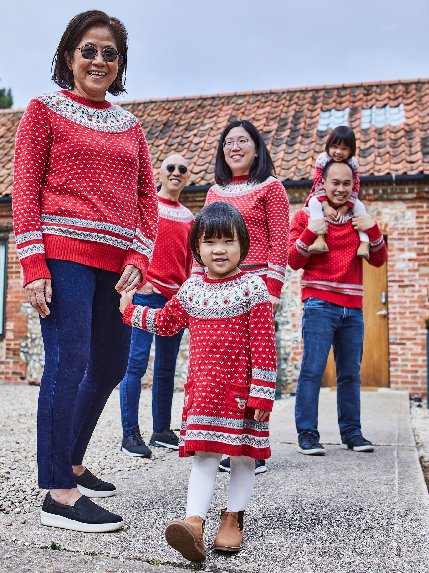 Red Knitted Christmas Reindeer Fairisle Pattern Dress - Image 3 of 3