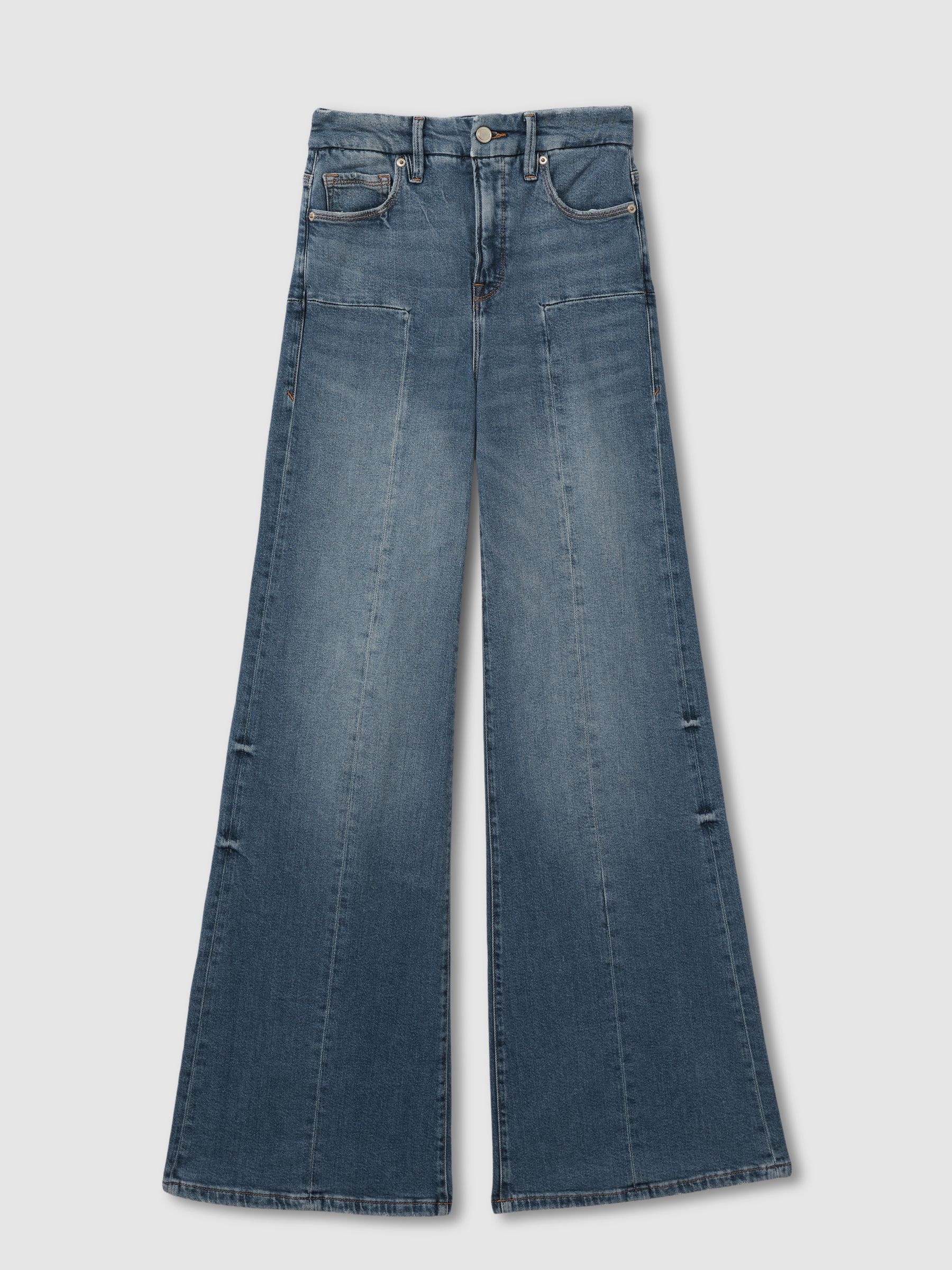 Good American High Rise Distressed Palazzo Jeans in Blue - Image 2 of 6