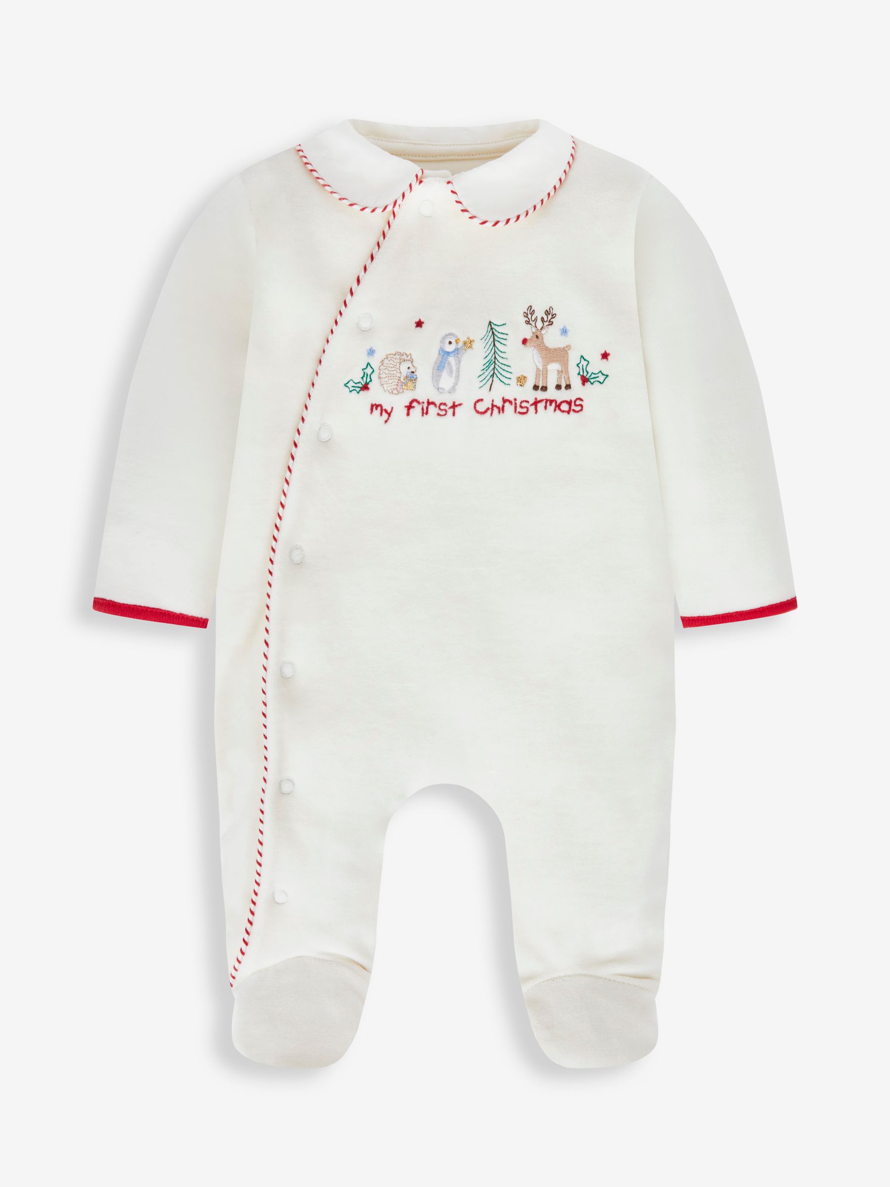 Ecru Cream Navy Blue Stripe My First Christmas Appliqué Baby All-In-One - Image 5 of 6