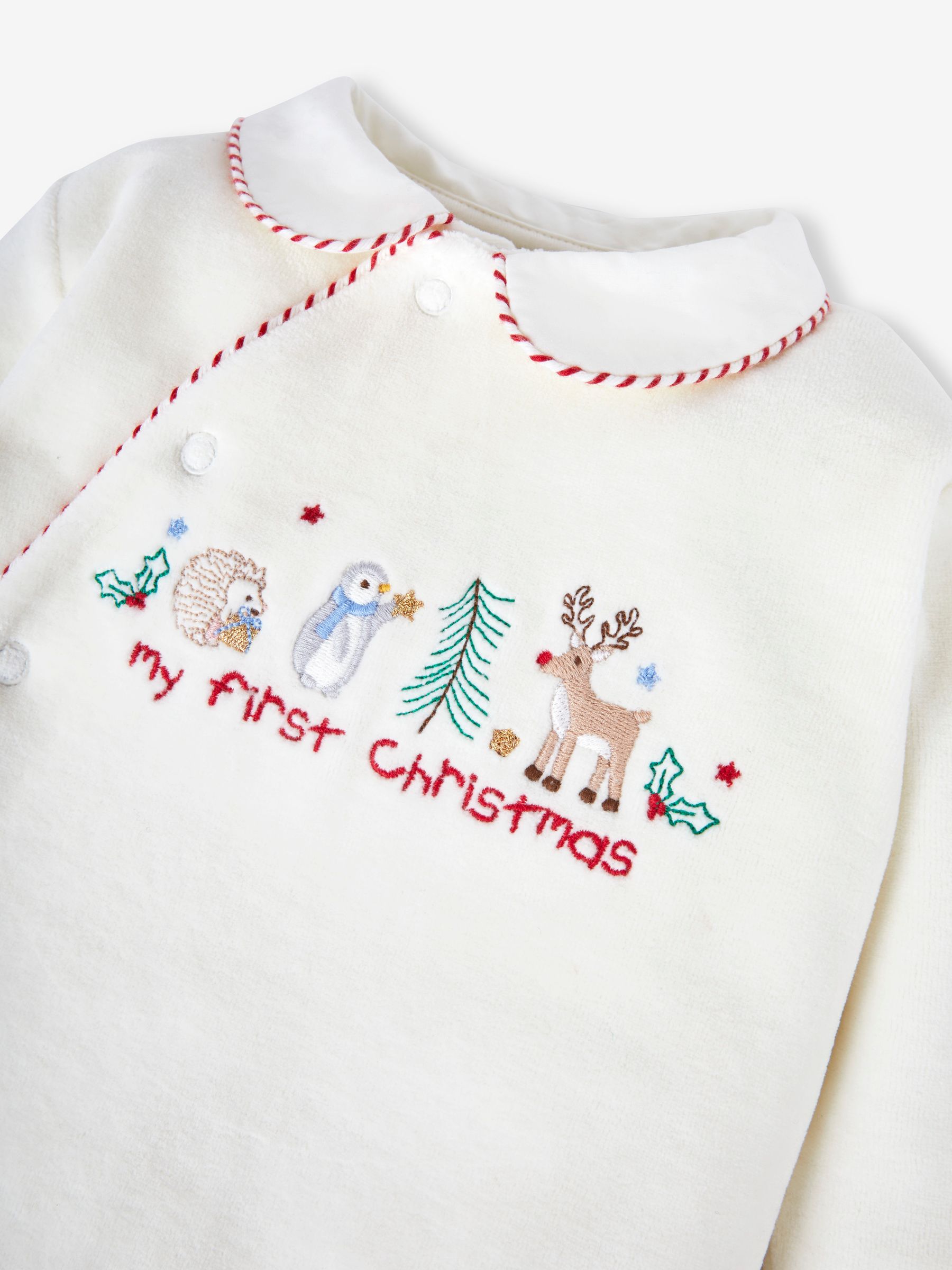 Ecru Cream Navy Blue Stripe My First Christmas Appliqué Baby All-In-One - Image 6 of 6