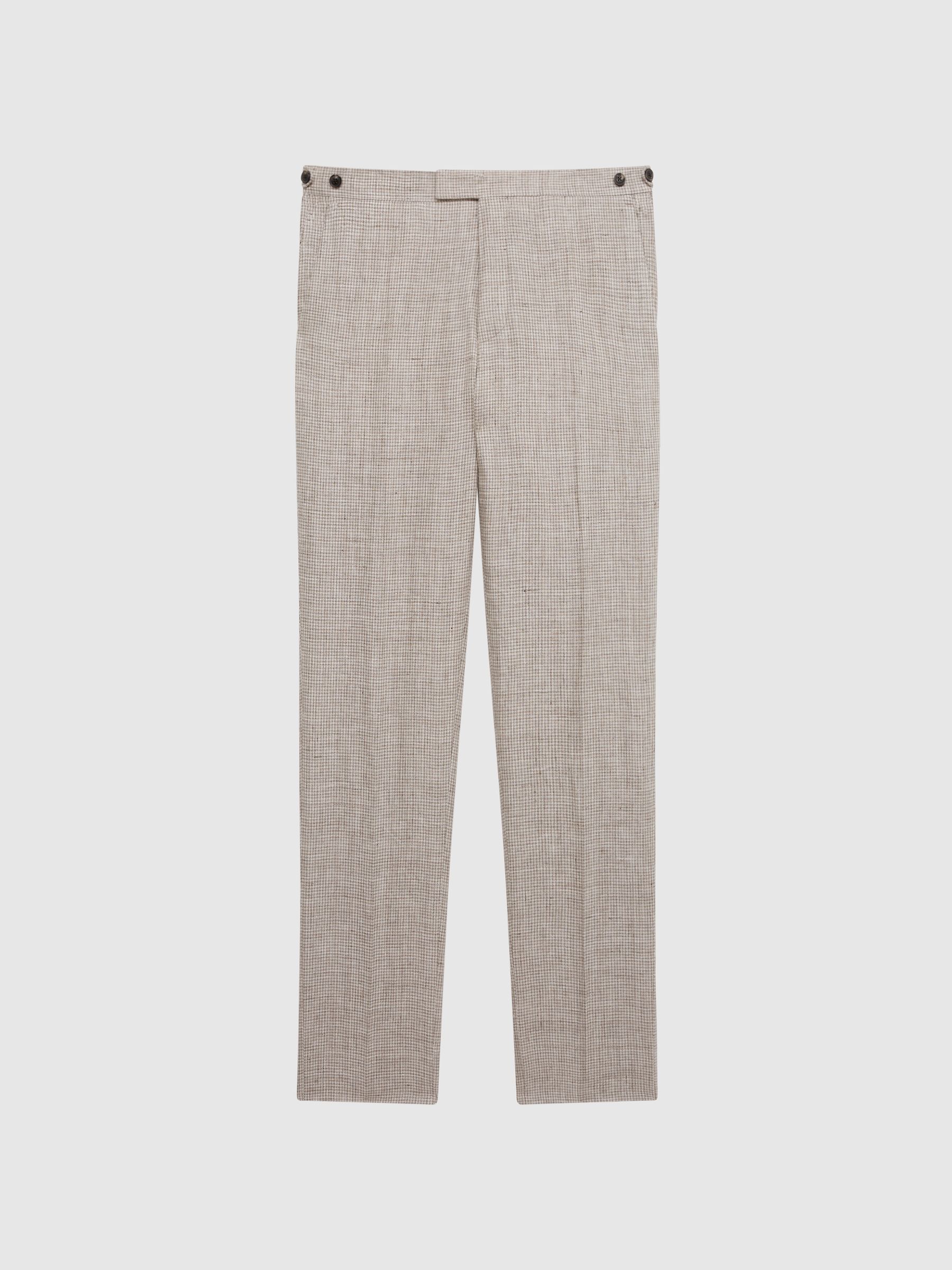 Slim Fit Linen Puppytooth Trousers in Oatmeal Melange - Image 2 of 6