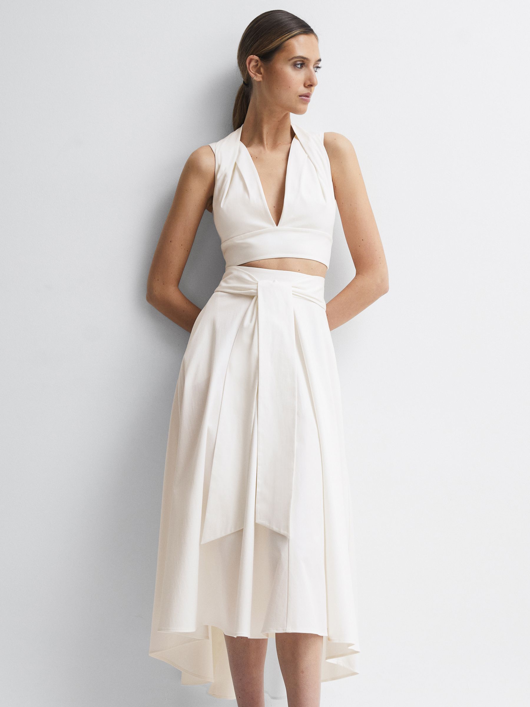 Fitted High Rise Midi Skirt in White - Image 3 of 6