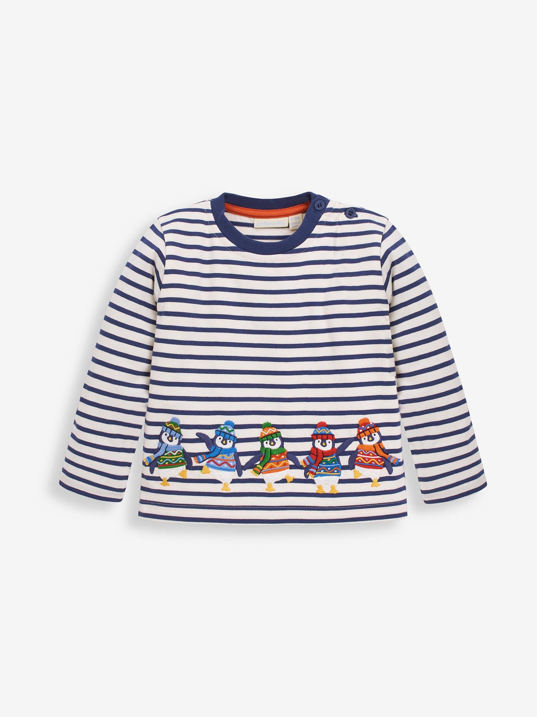 Stripe Penguin Appliqué Top in Ecru Navy Stripe - Image 1 of 2