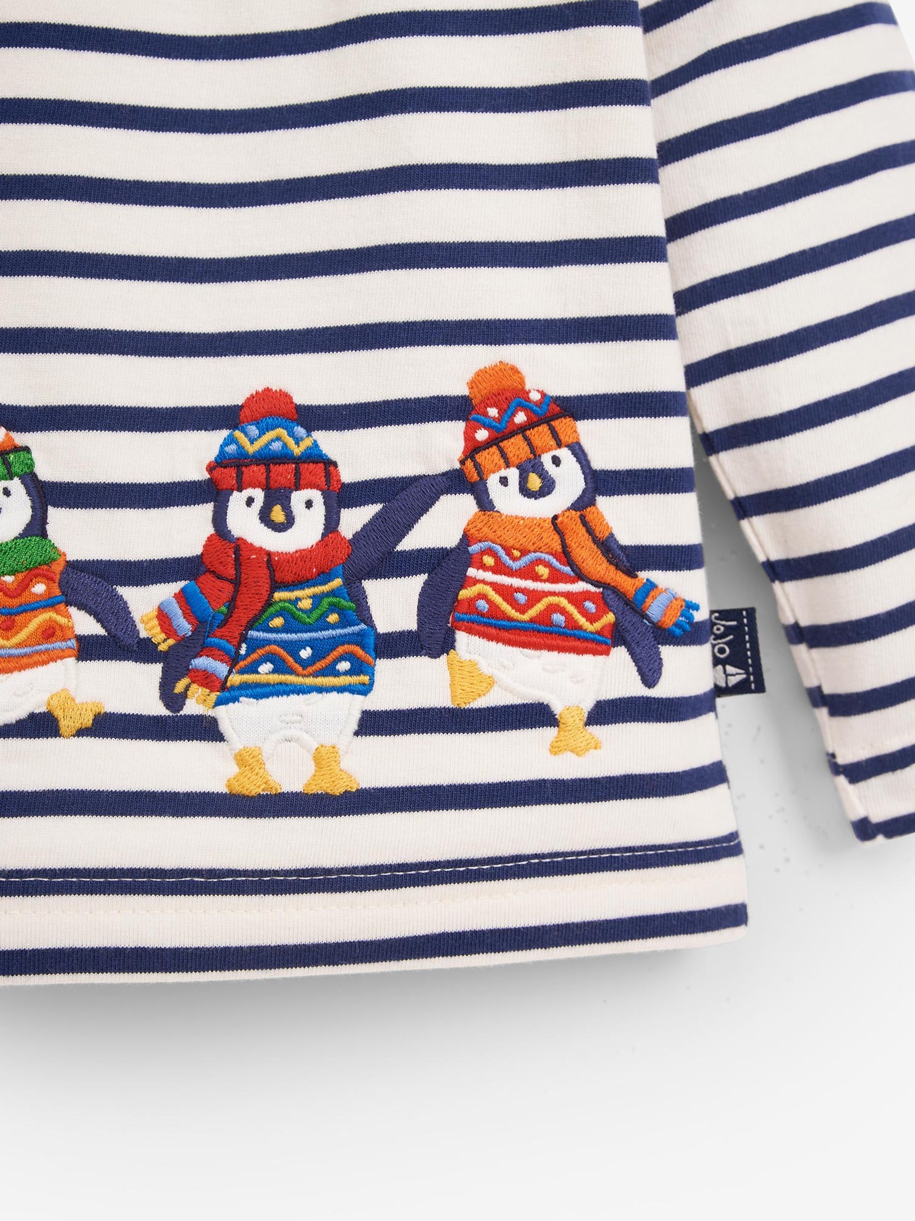 Stripe Penguin Appliqué Top in Ecru Navy Stripe - Image 2 of 2