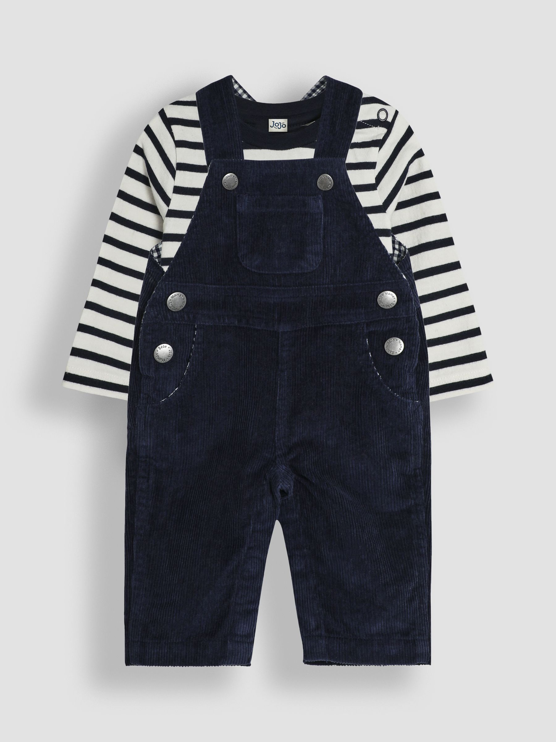 Navy Blue 2-Piece Classic Cord Dungarees & Stripe Top Set - Image 1 of 6