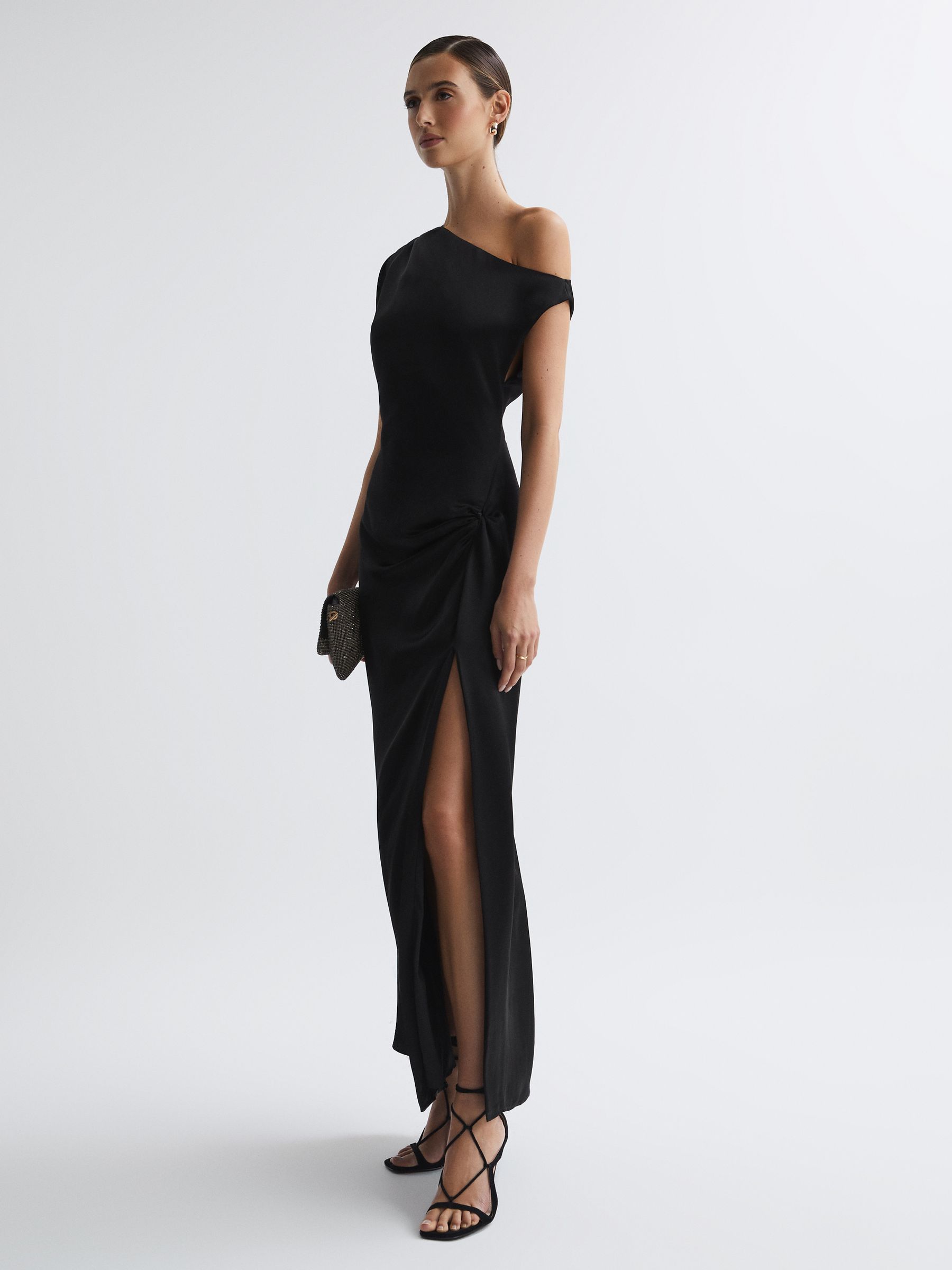 Anna Quan Satin Draped Maxi Dress in Black - Image 1 of 5