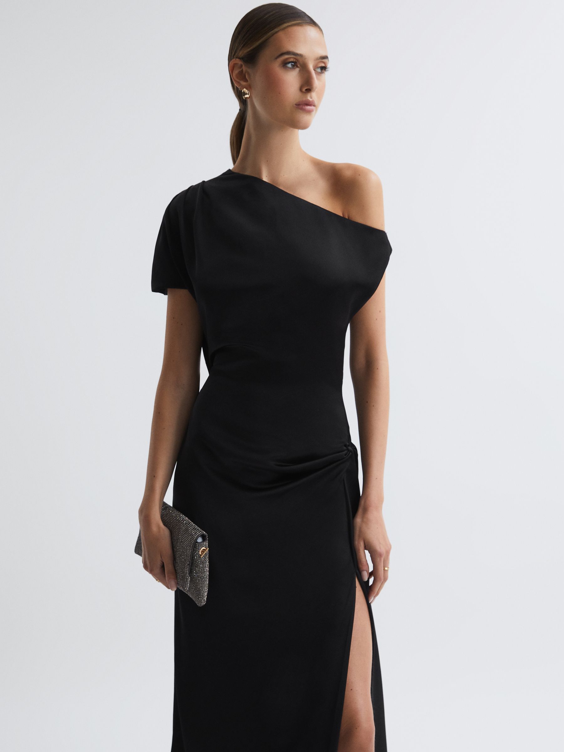 Anna Quan Satin Draped Maxi Dress in Black - Image 3 of 5