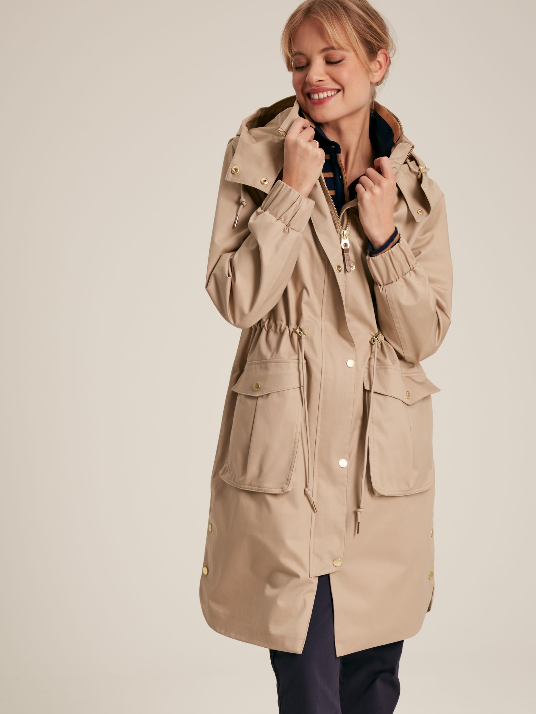 Harpsden Beige Waterproof Long Raincoat with Hood - Image 1 of 15