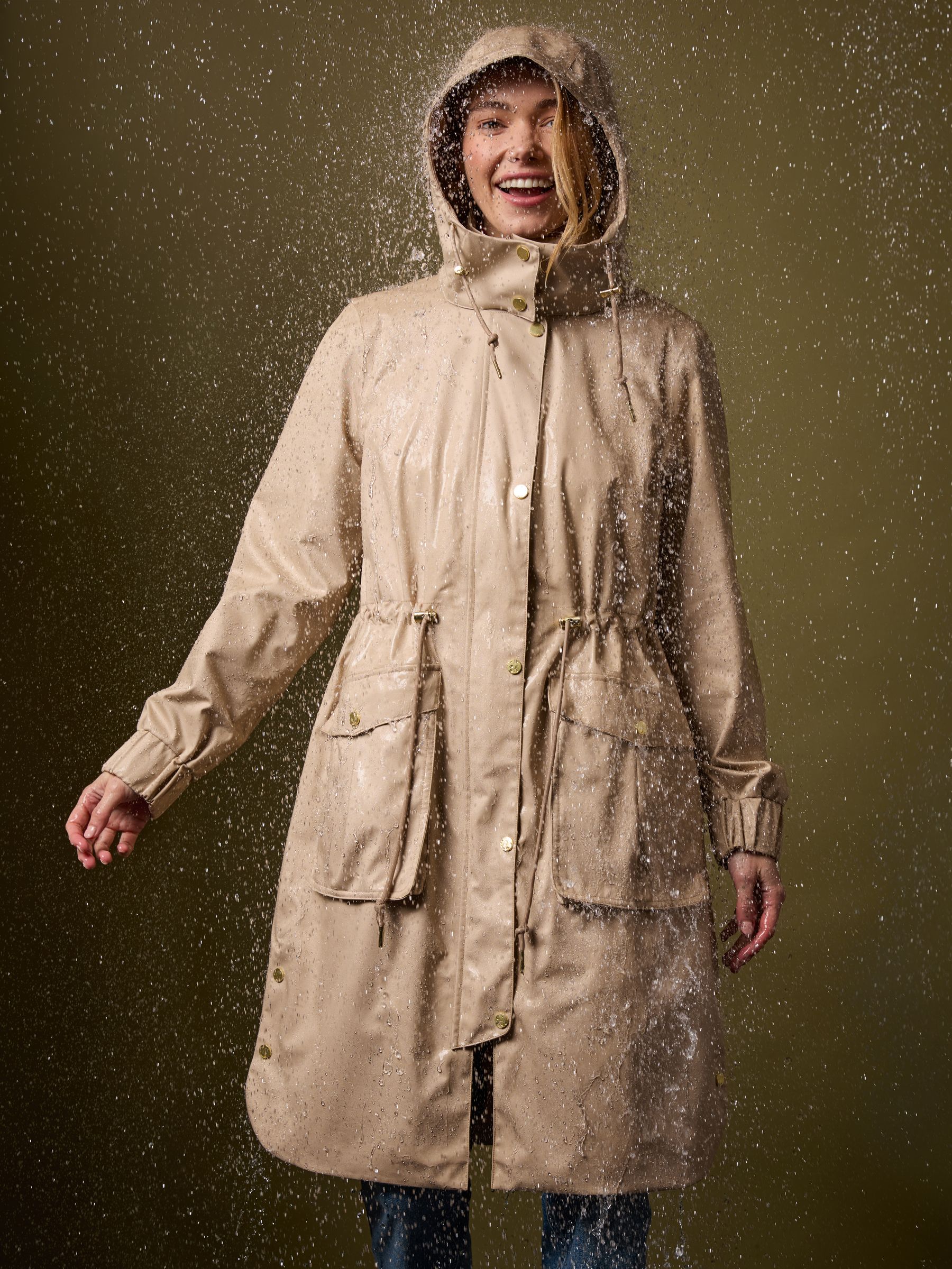 Harpsden Beige Waterproof Long Raincoat with Hood - Image 11 of 15