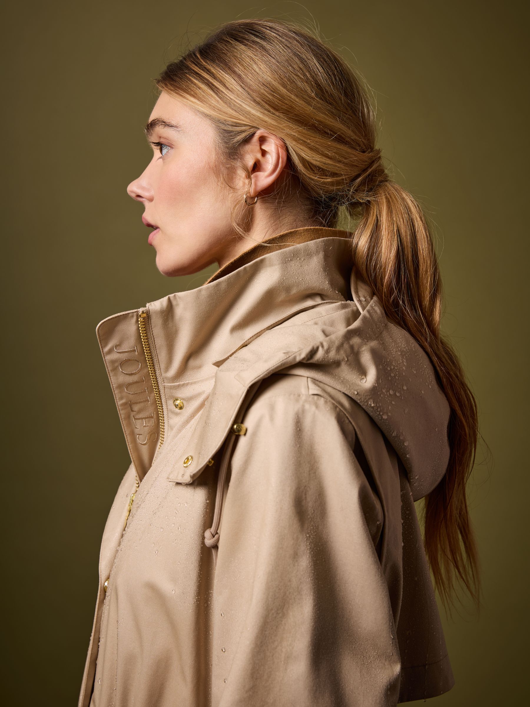 Harpsden Beige Waterproof Long Raincoat with Hood - Image 13 of 15