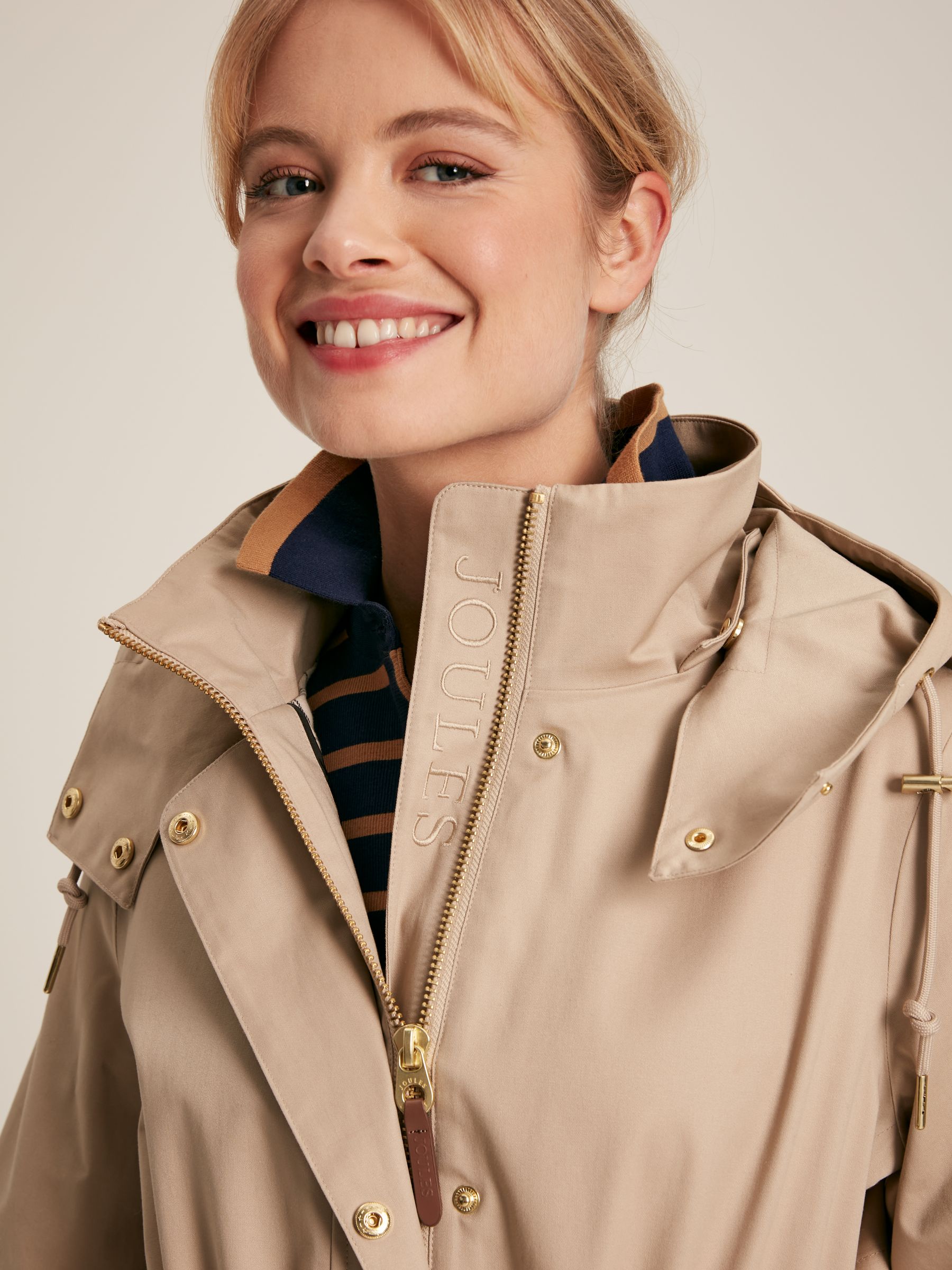 Harpsden Beige Waterproof Long Raincoat with Hood - Image 5 of 15