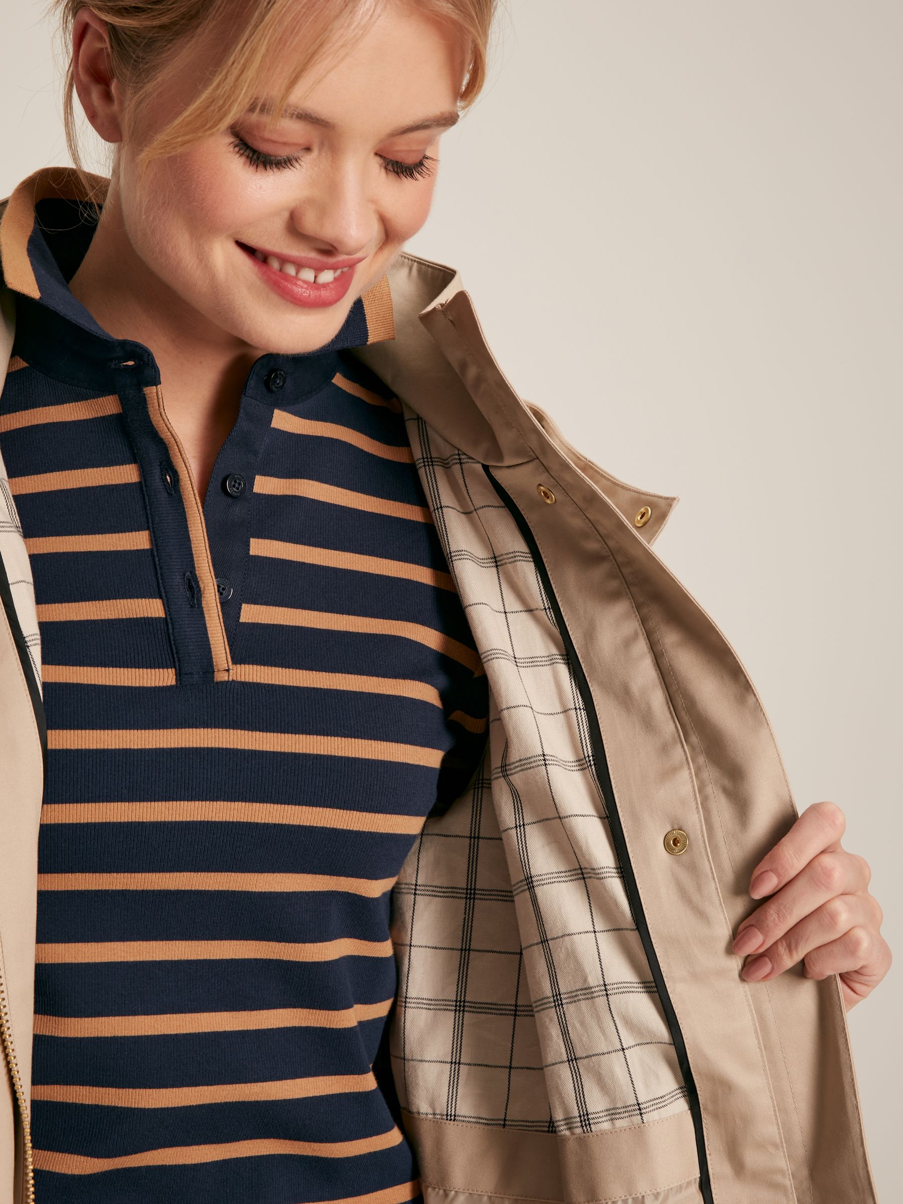 Harpsden Beige Waterproof Long Raincoat with Hood - Image 8 of 15