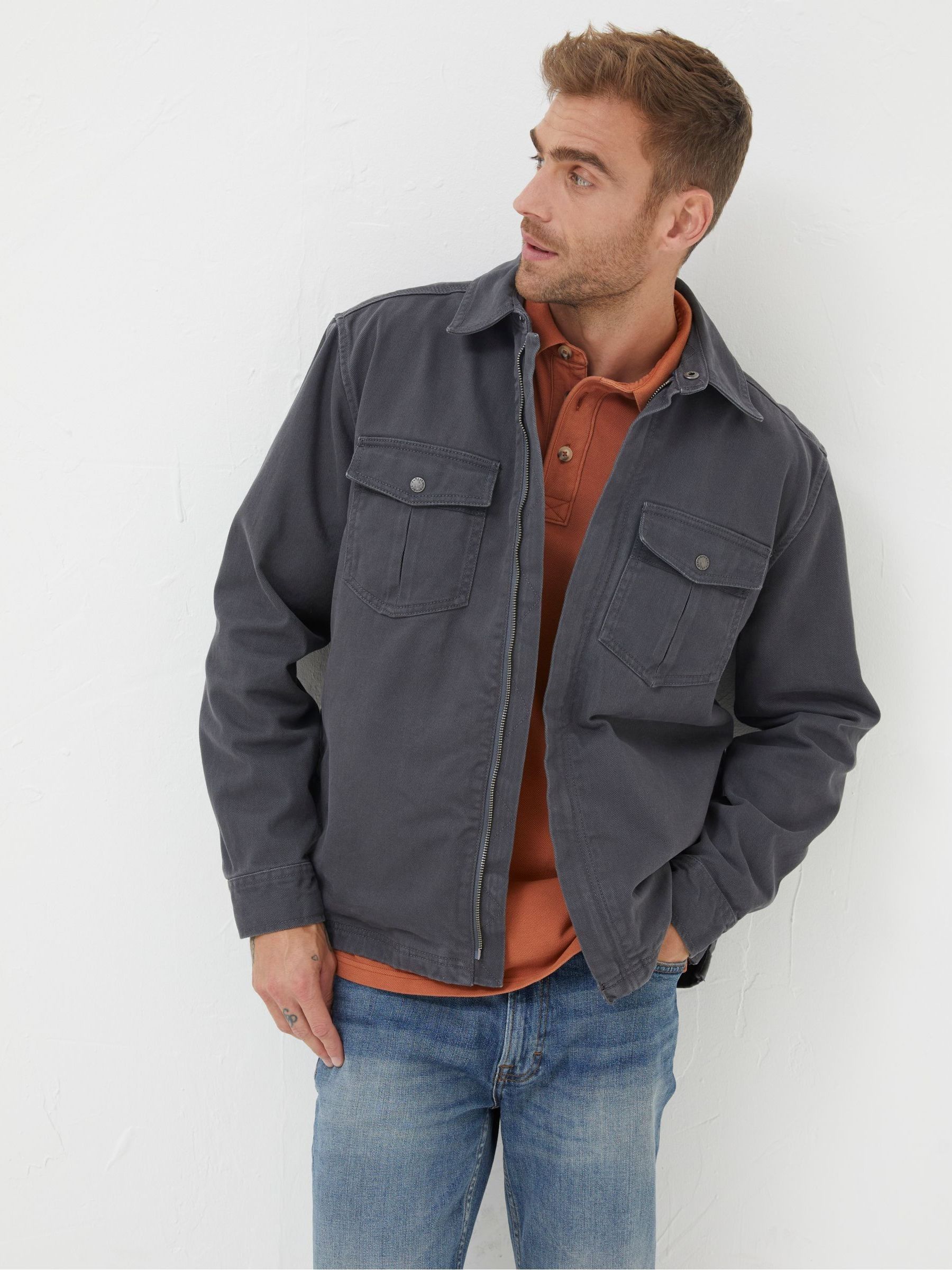 Grey Bowd Zip Front Overshirt - Image 1 of 4