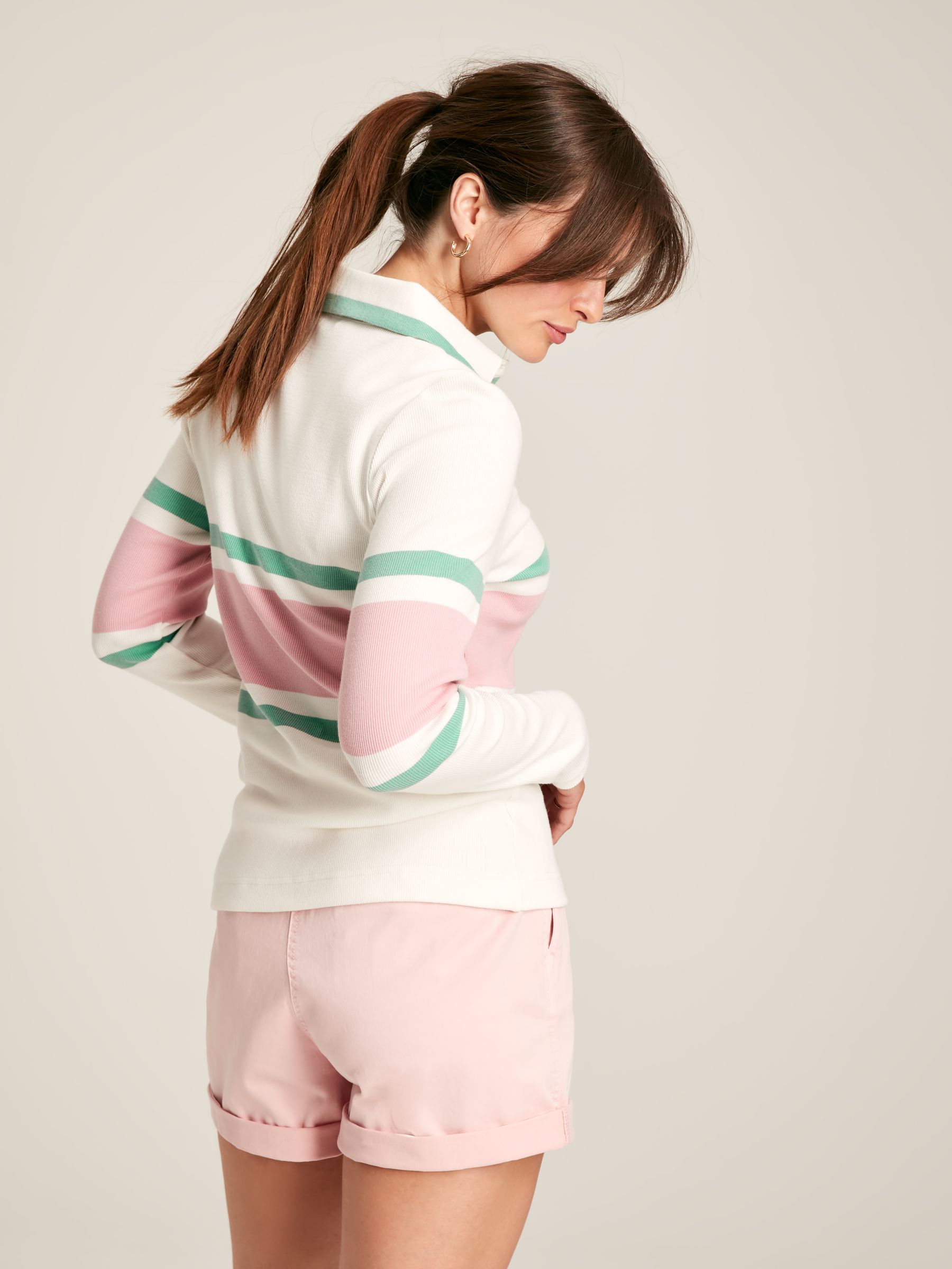 Fairfield Cream, Pink & Green Long Sleeve Ribbed Polo Shirt - Image 3 of 9
