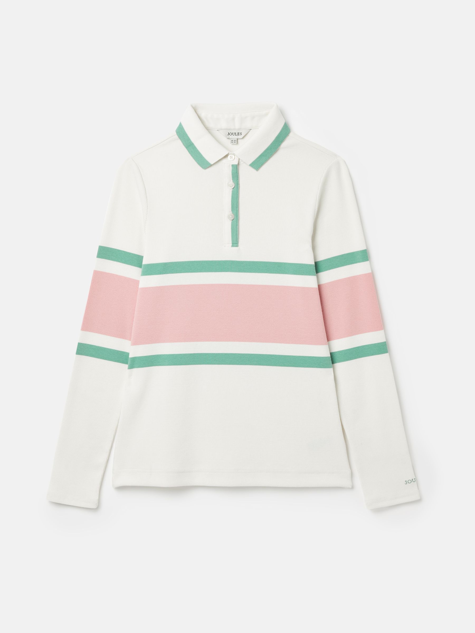 Fairfield Cream, Pink & Green Long Sleeve Ribbed Polo Shirt - Image 9 of 9