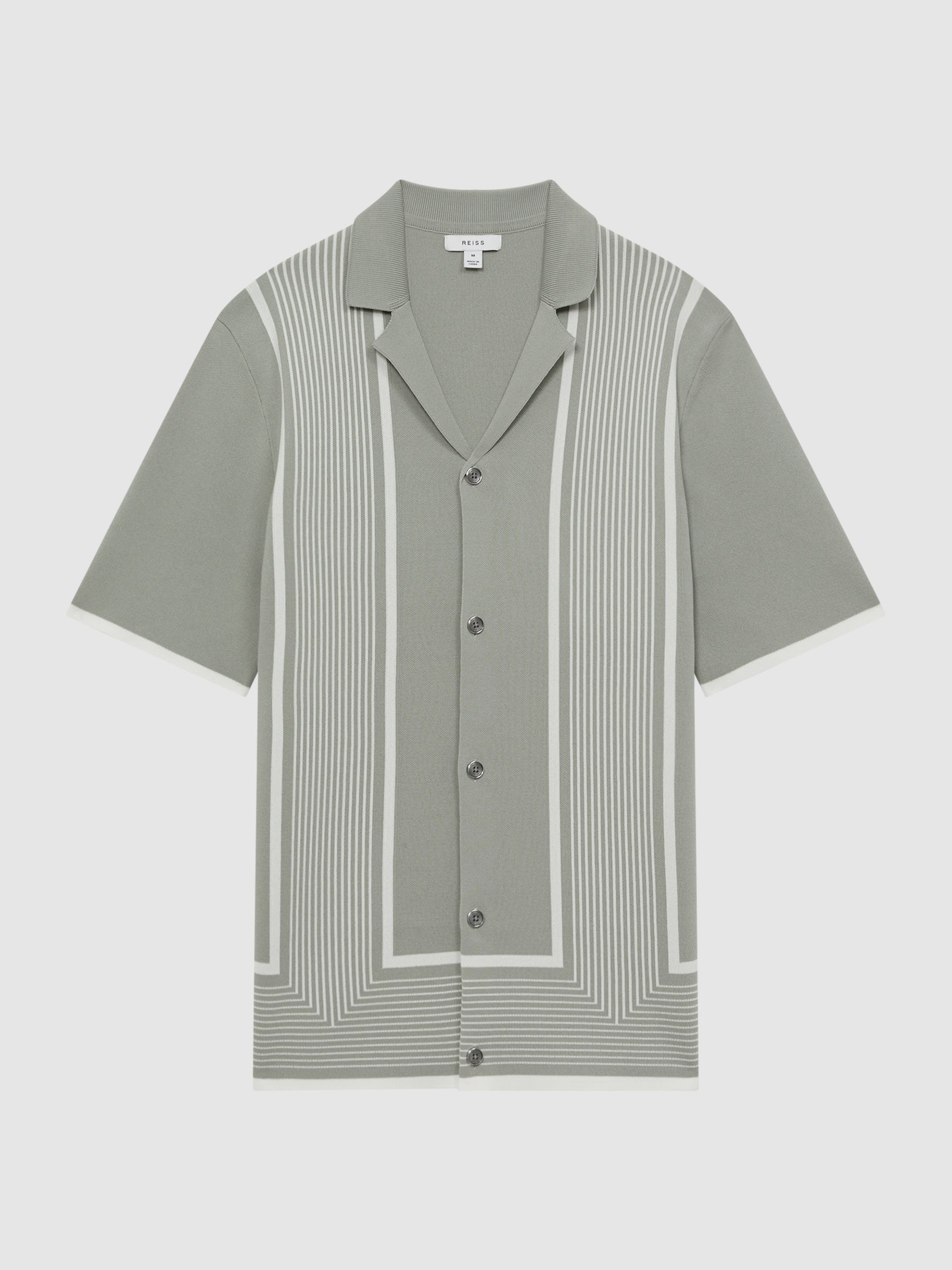 Striped Cuban Collar Shirt in Sage/White - Image 2 of 4