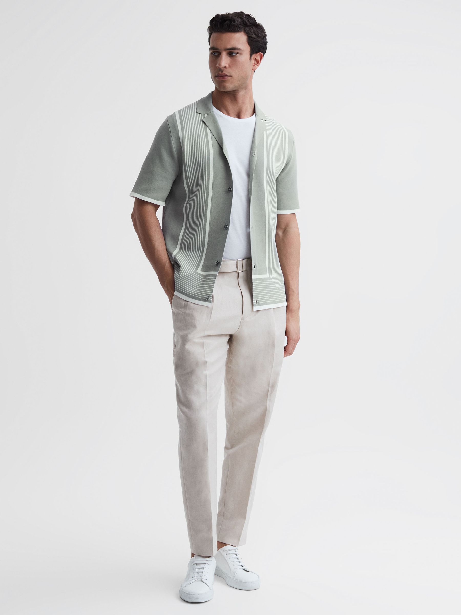 Striped Cuban Collar Shirt in Sage/White - Image 3 of 4