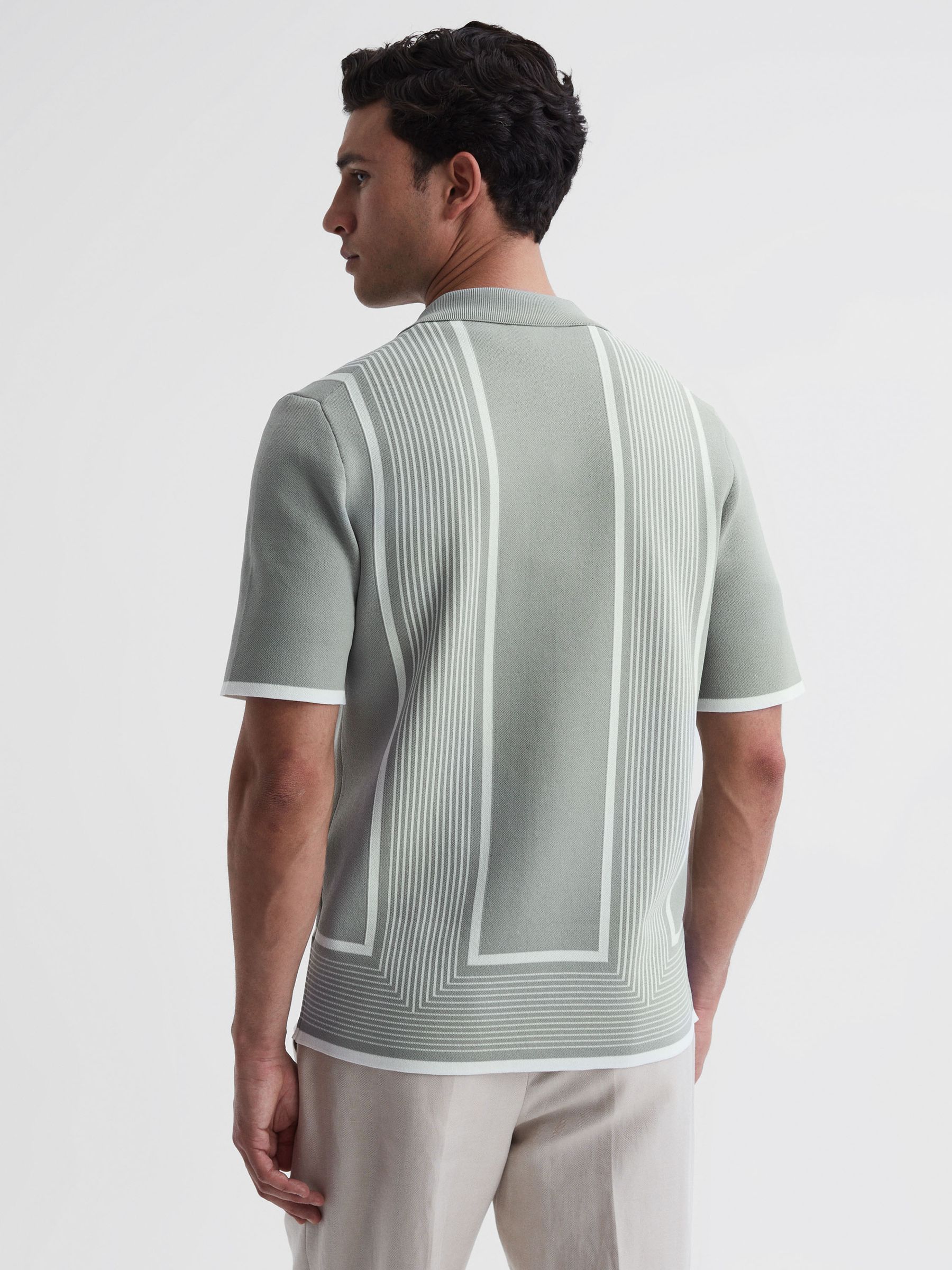 Striped Cuban Collar Shirt in Sage/White - Image 4 of 4