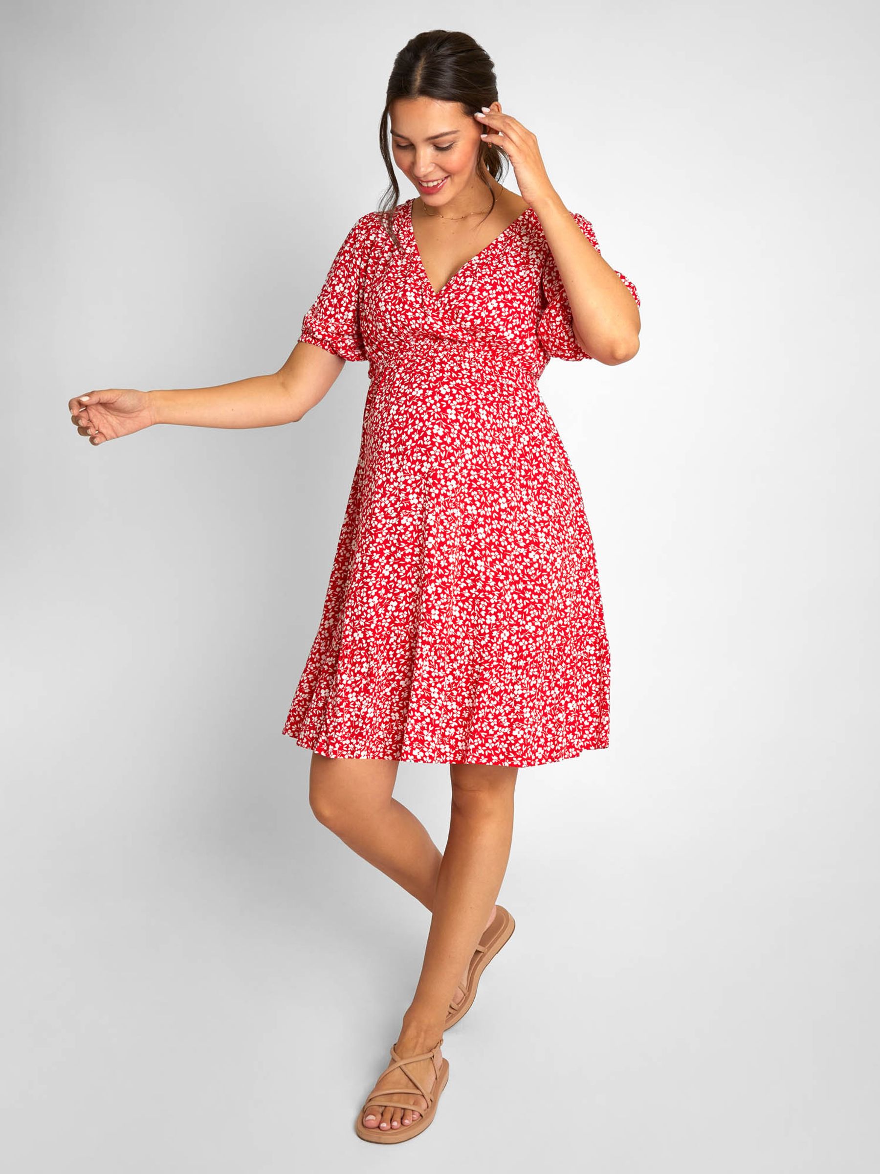 Red Ditsy Print Tiered Maternity Dress - Image 1 of 5