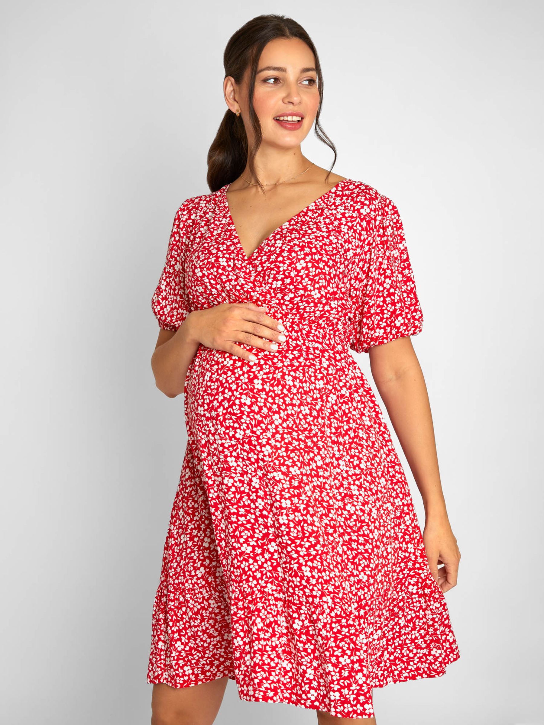 Red Ditsy Print Tiered Maternity Dress - Image 3 of 5