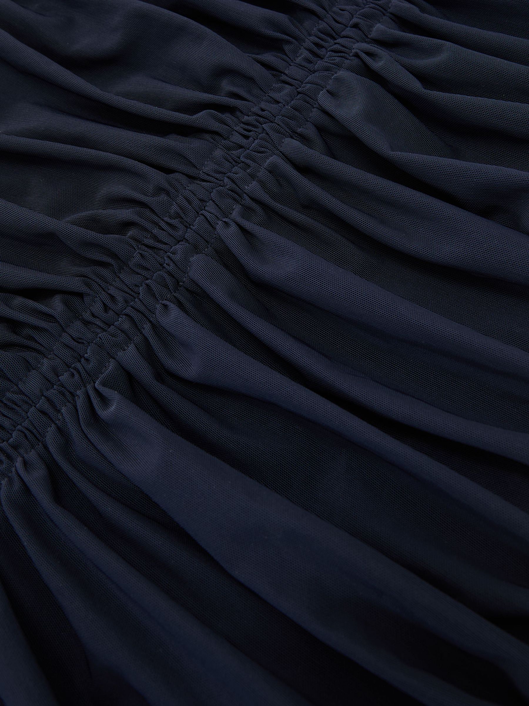 Petite Ruched Mesh Long-Sleeve Maxi Dress in Navy - Image 9 of 10