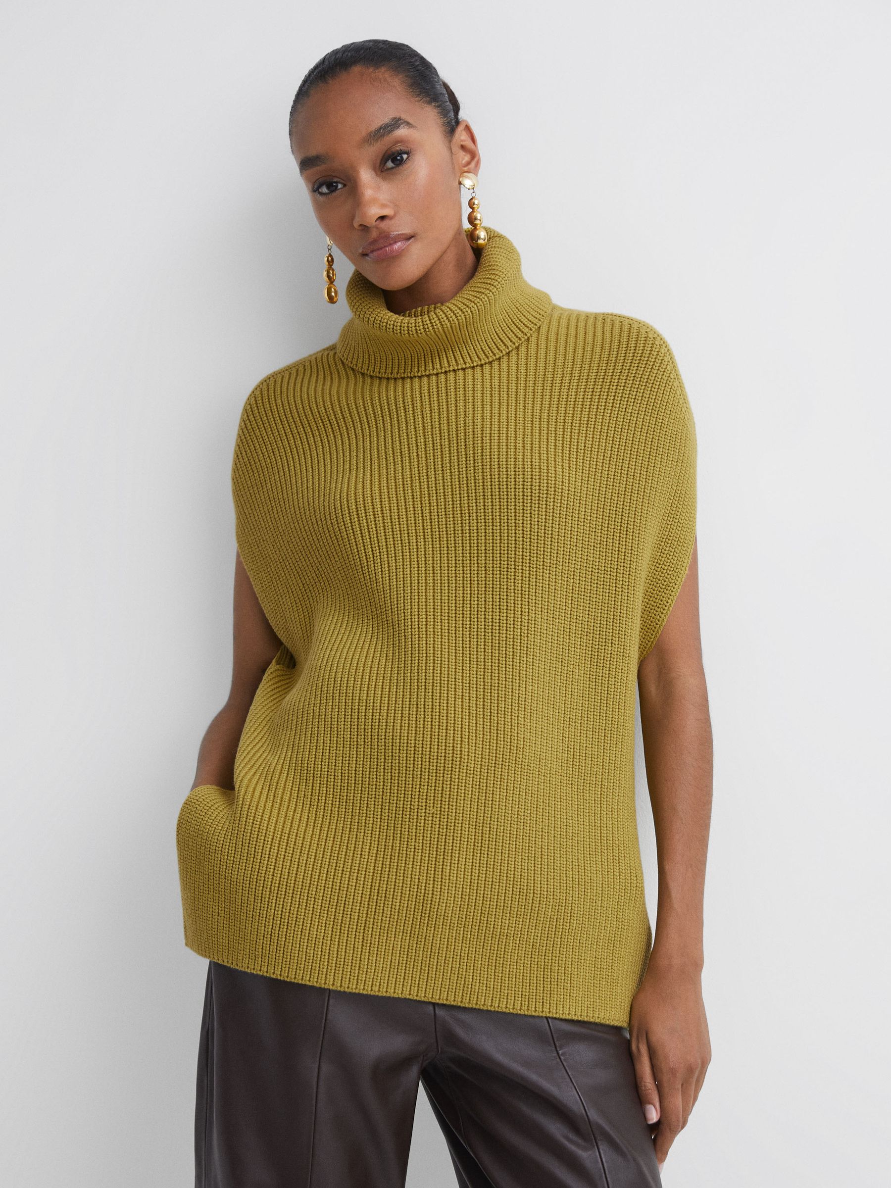 Florere Knitted Roll Neck Top in Lime - Image 1 of 6