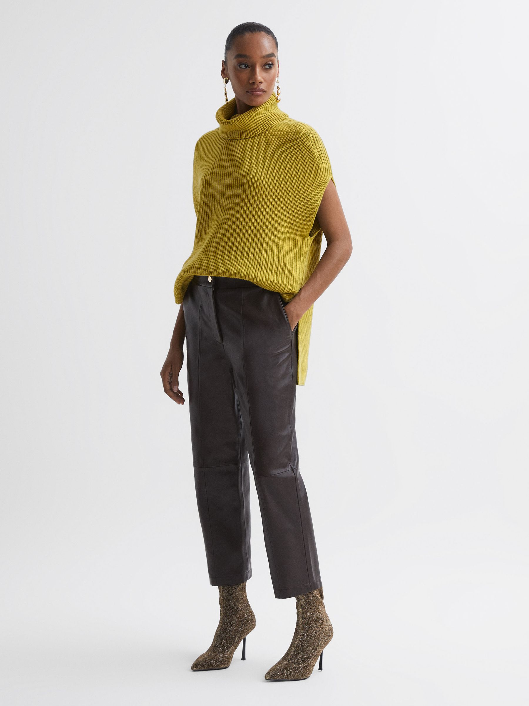 Florere Knitted Roll Neck Top in Lime - Image 3 of 6