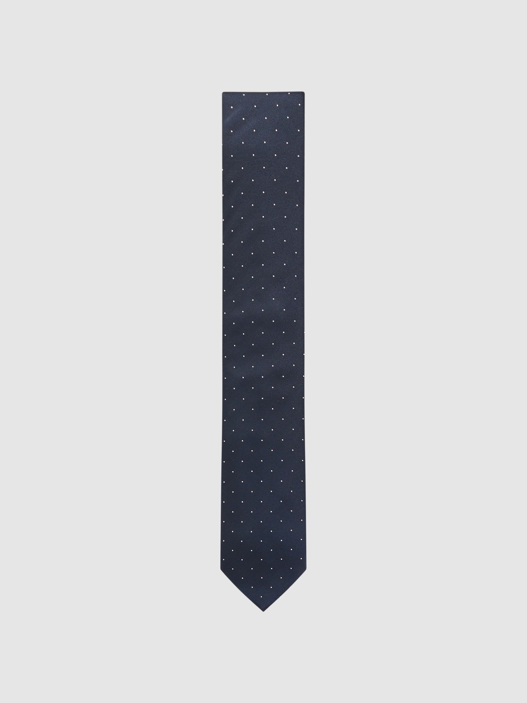 Polka Dot Silk Tie in Navy - Image 1 of 5