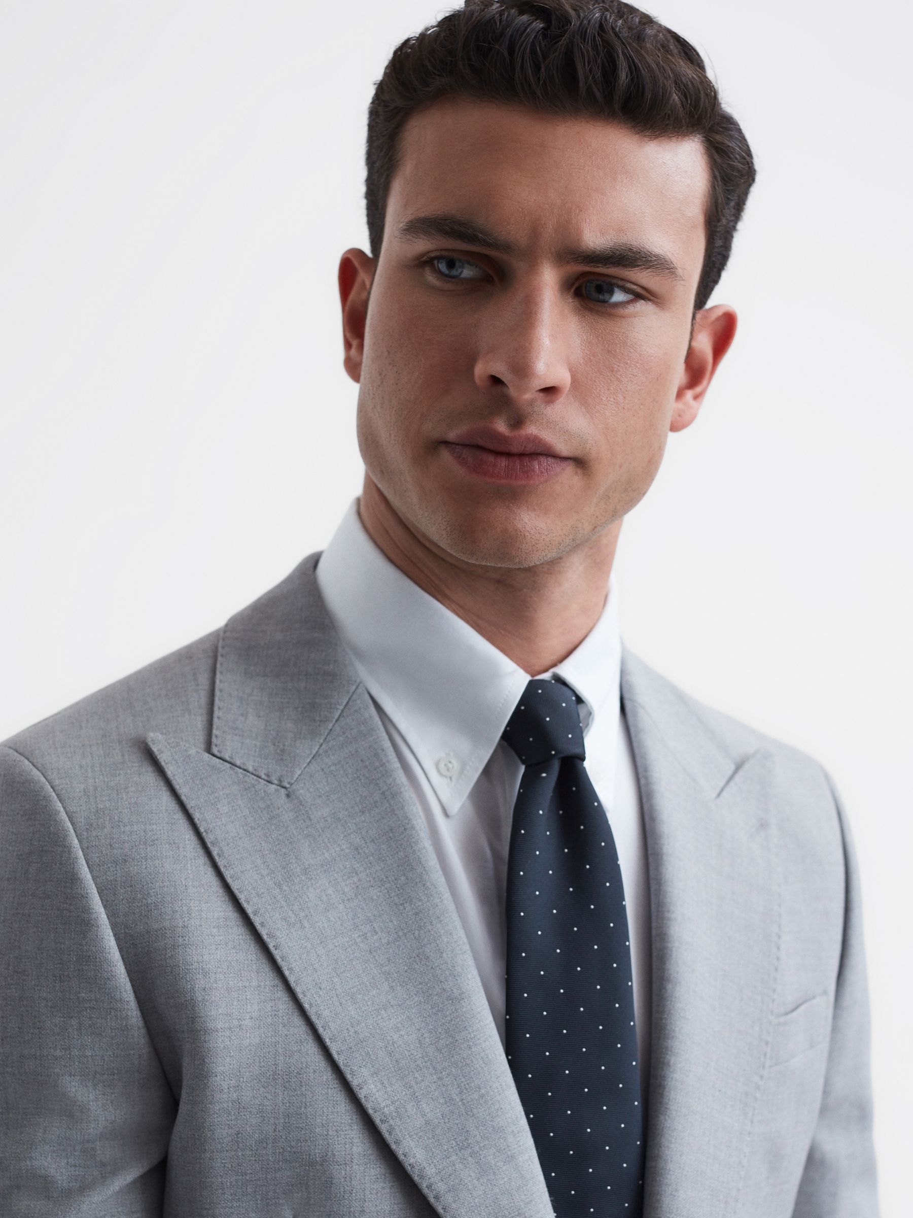 Polka Dot Silk Tie in Navy - Image 2 of 5