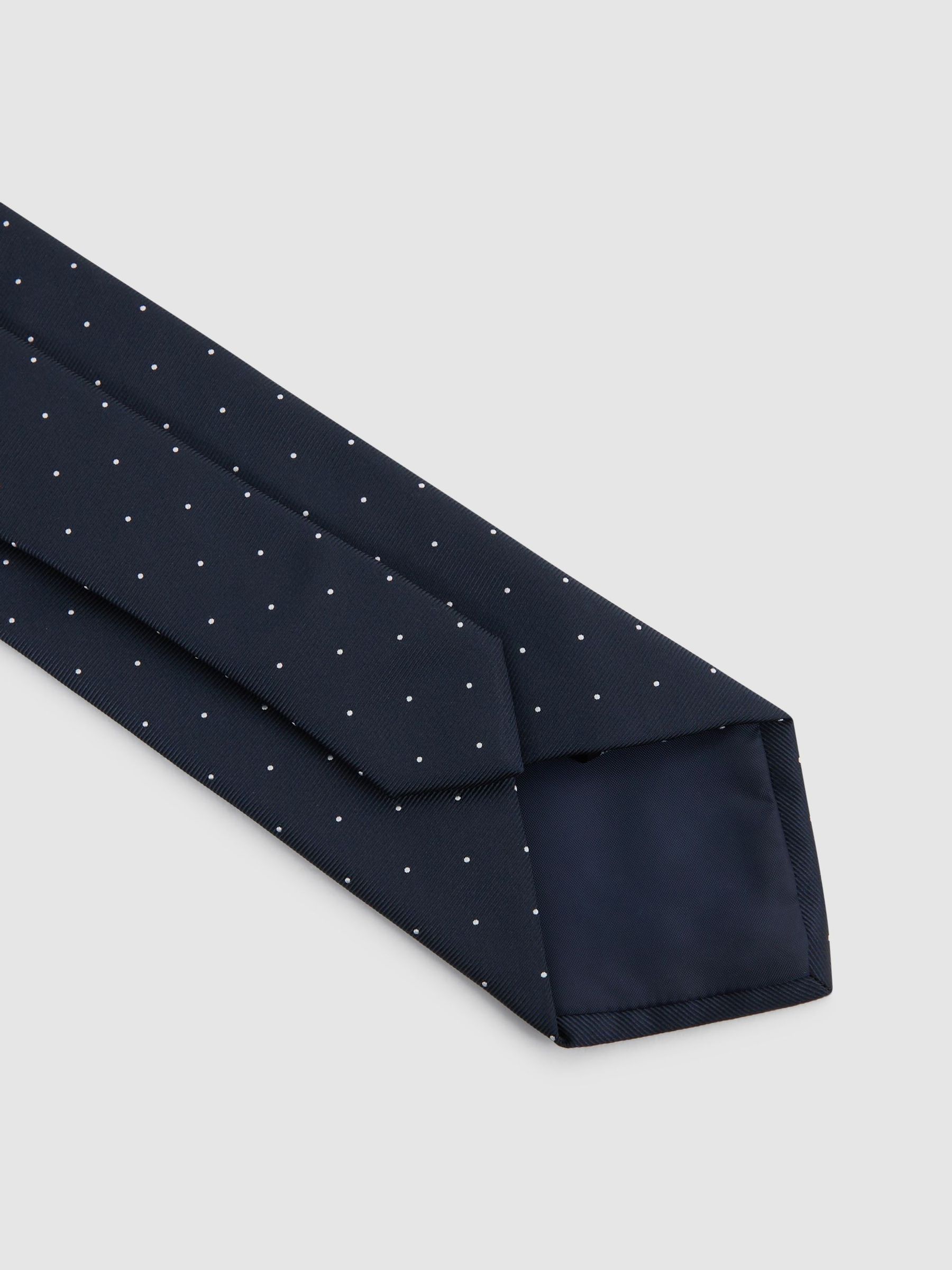 Polka Dot Silk Tie in Navy - Image 4 of 5