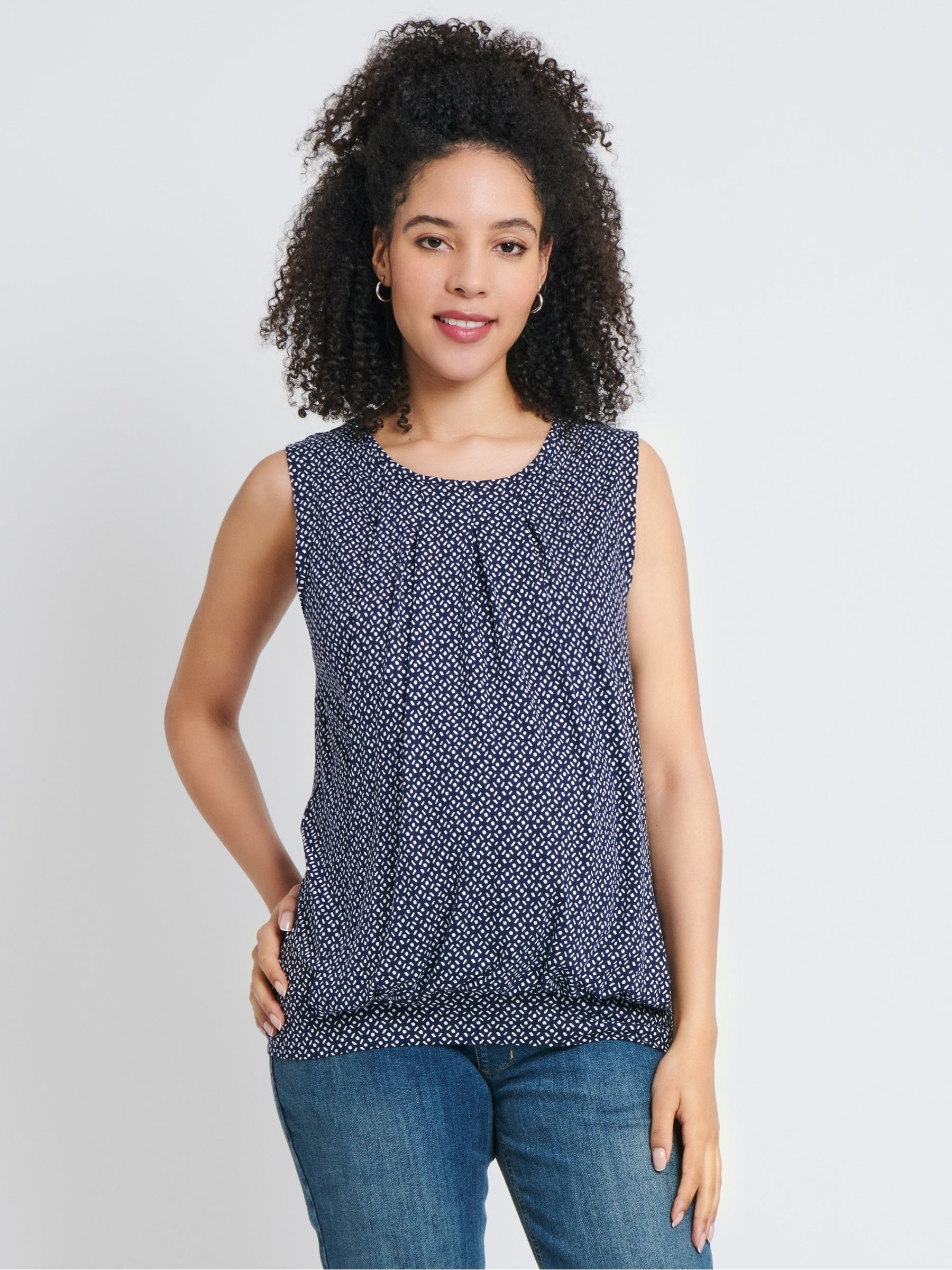 Navy Batik Sleeveless Pleated Maternity & Nursing Top - Image 1 of 5
