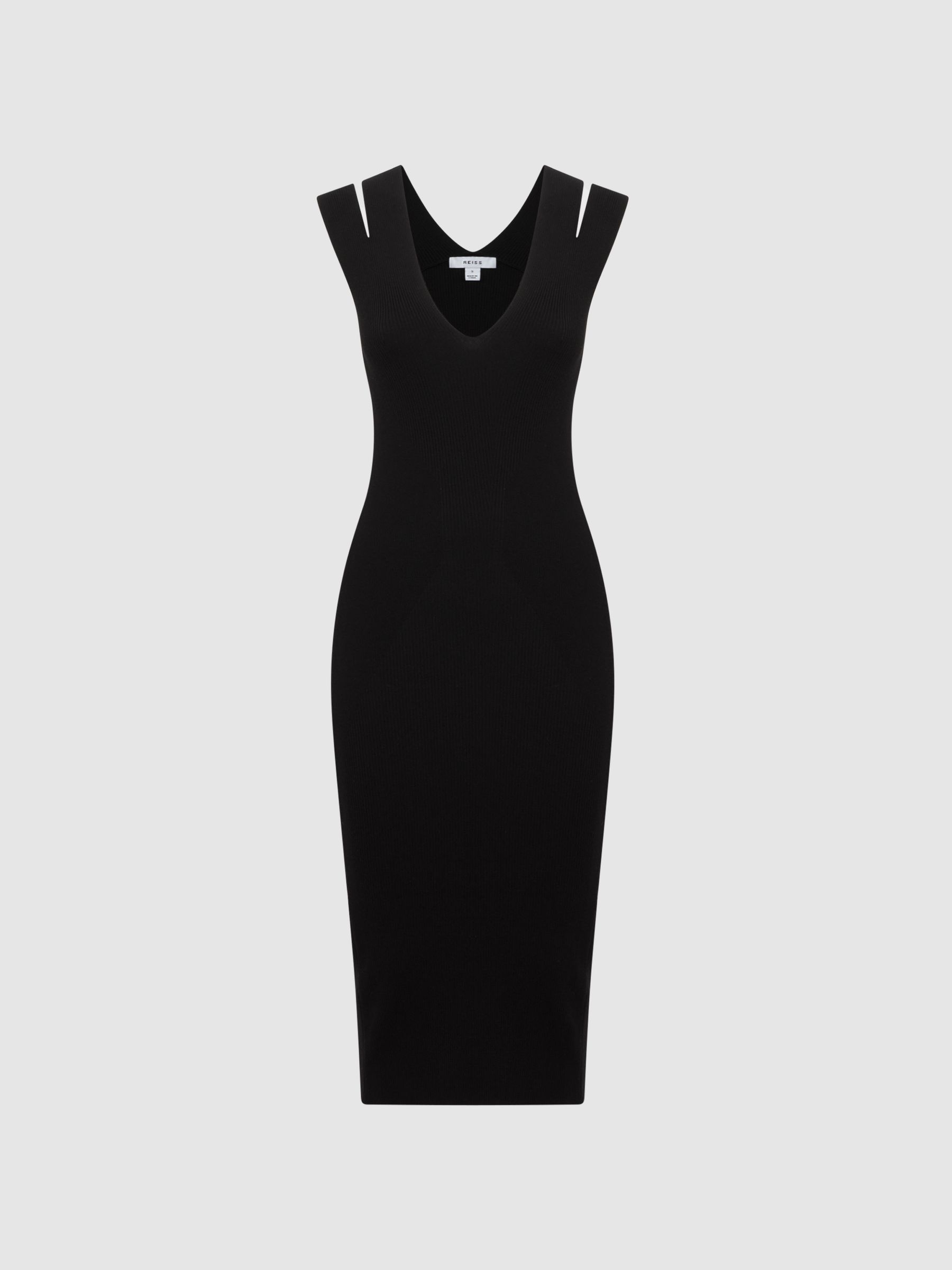 Knitted Double Strap Midi Dress in Black - Image 2 of 5