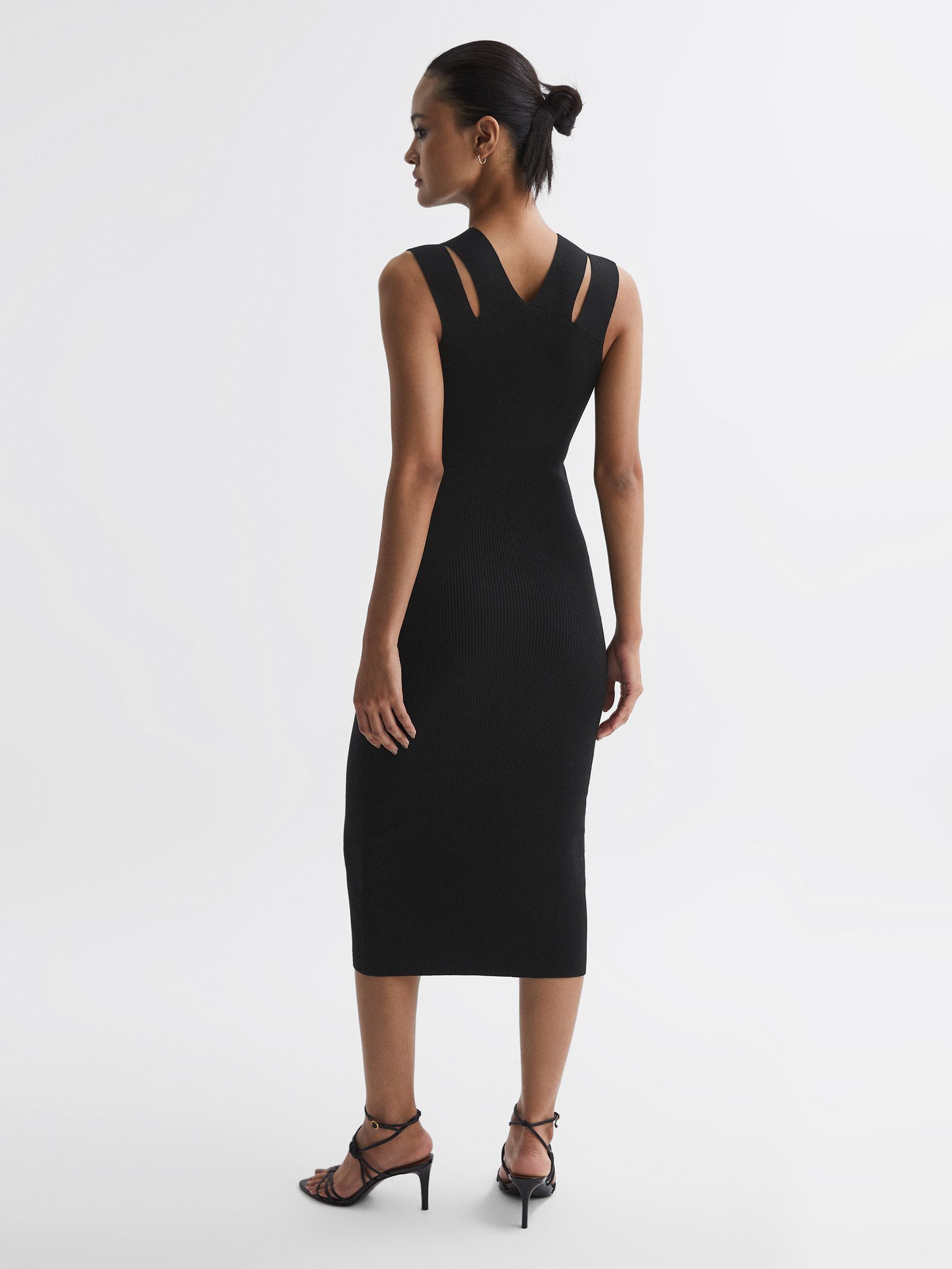 Knitted Double Strap Midi Dress in Black - Image 5 of 5