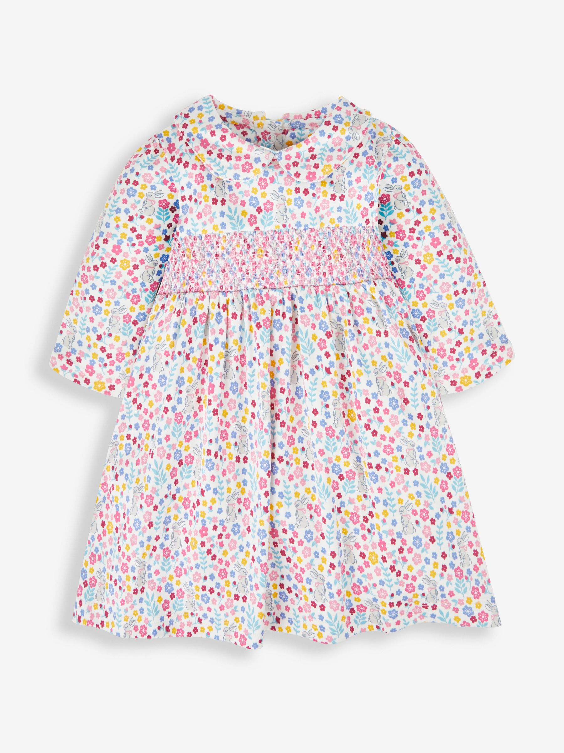 Cream Bunny Floral Girls' Smocked Peter Pan Dress - Image 1 of 3