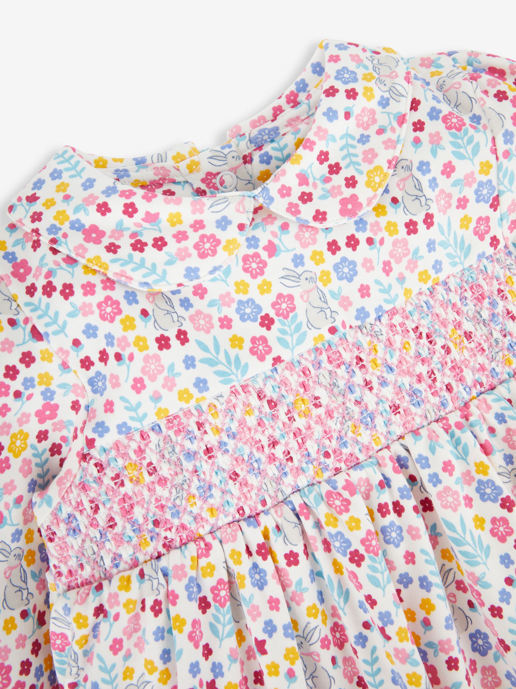 Cream Bunny Floral Girls' Smocked Peter Pan Dress - Image 2 of 3
