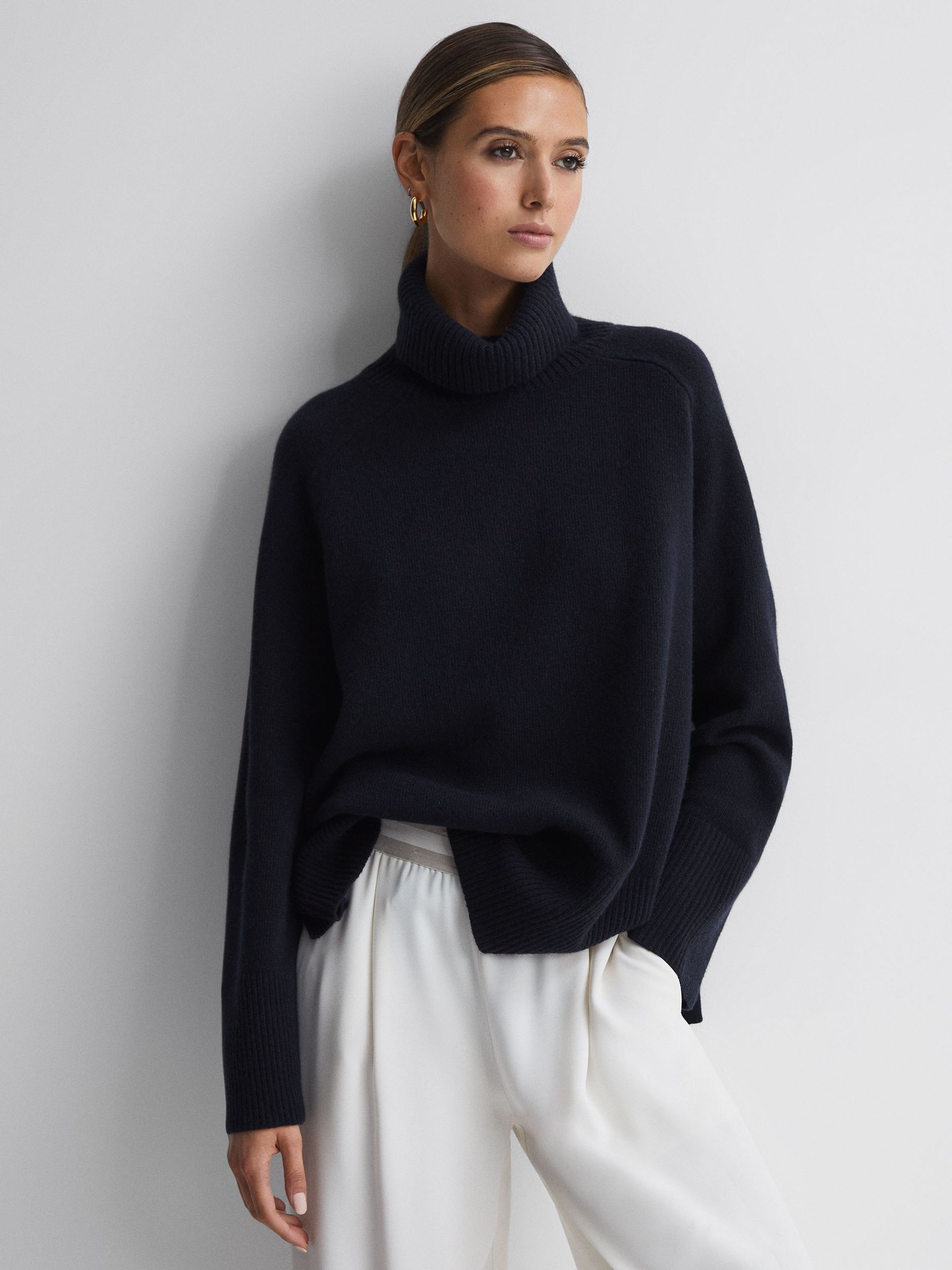 Wool-Cashmere Roll-Neck Jumper in Navy - Image 1 of 8