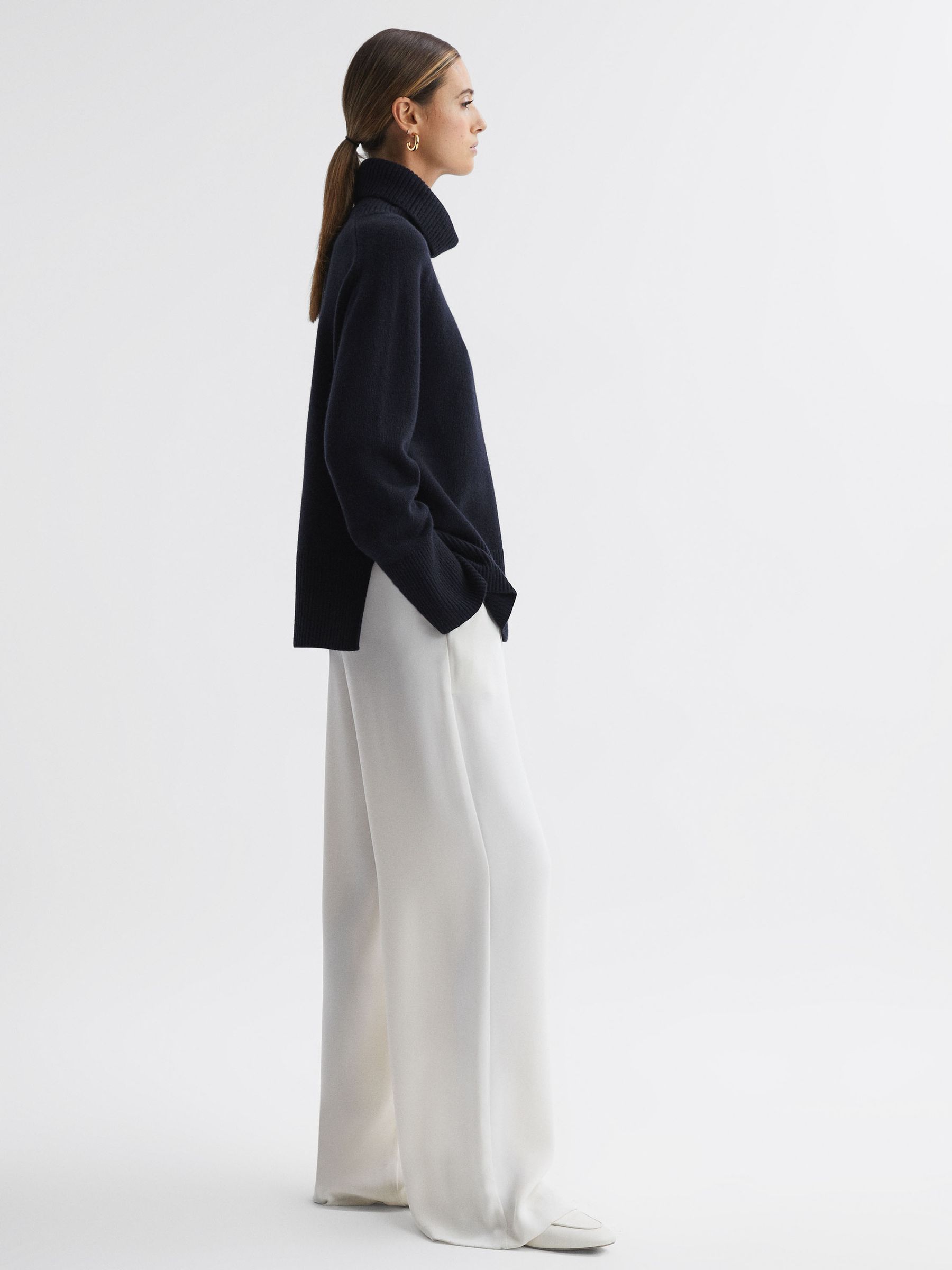 Wool-Cashmere Roll-Neck Jumper in Navy - Image 5 of 8