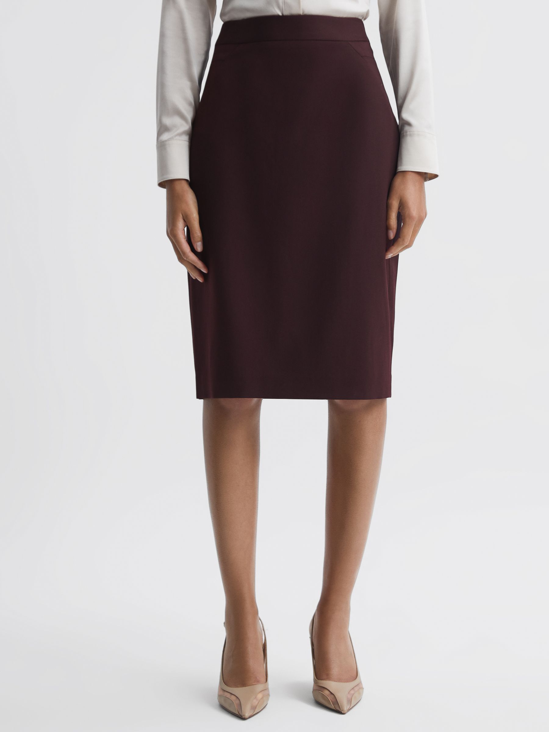 Wool Blend Fitted Midi Skirt in Berry - Image 1 of 5