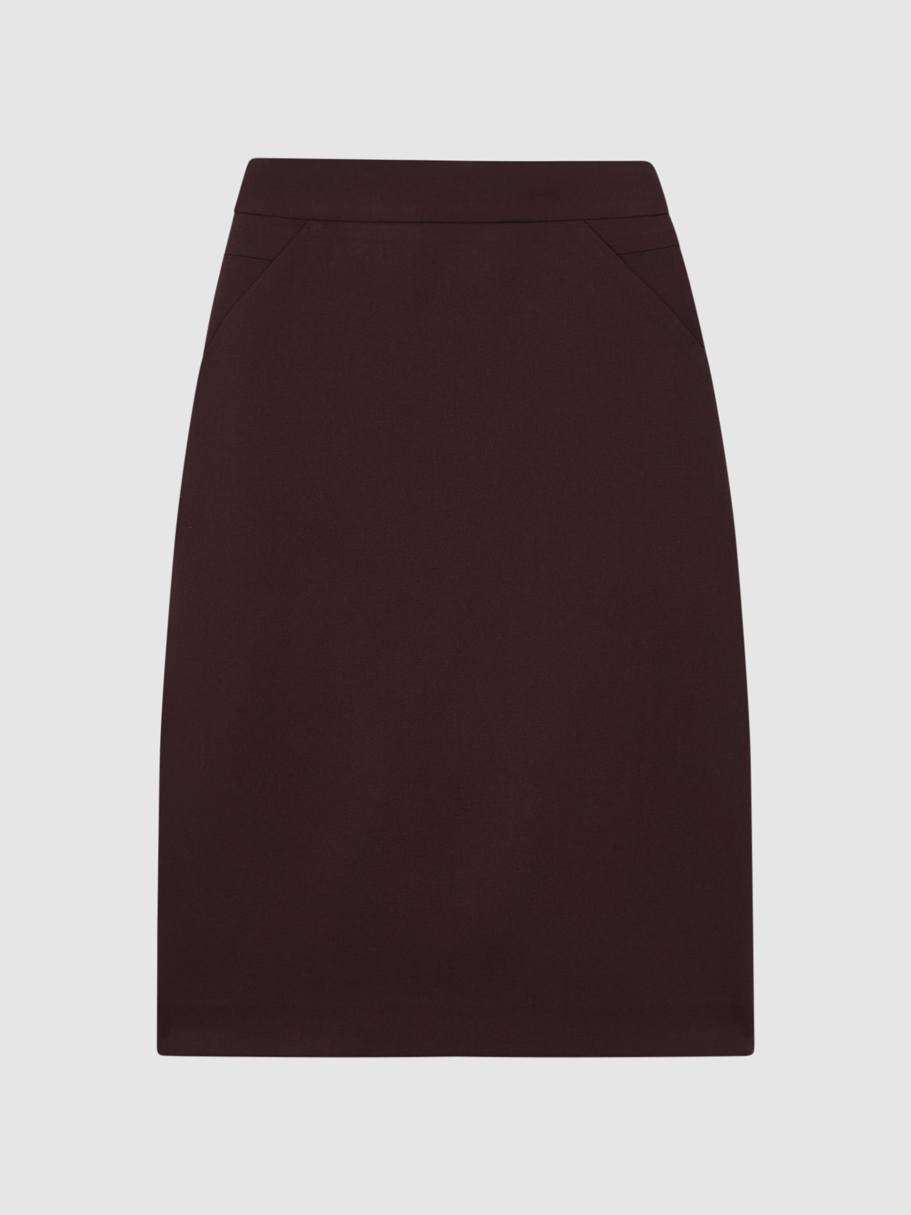 Wool Blend Fitted Midi Skirt in Berry - Image 2 of 5