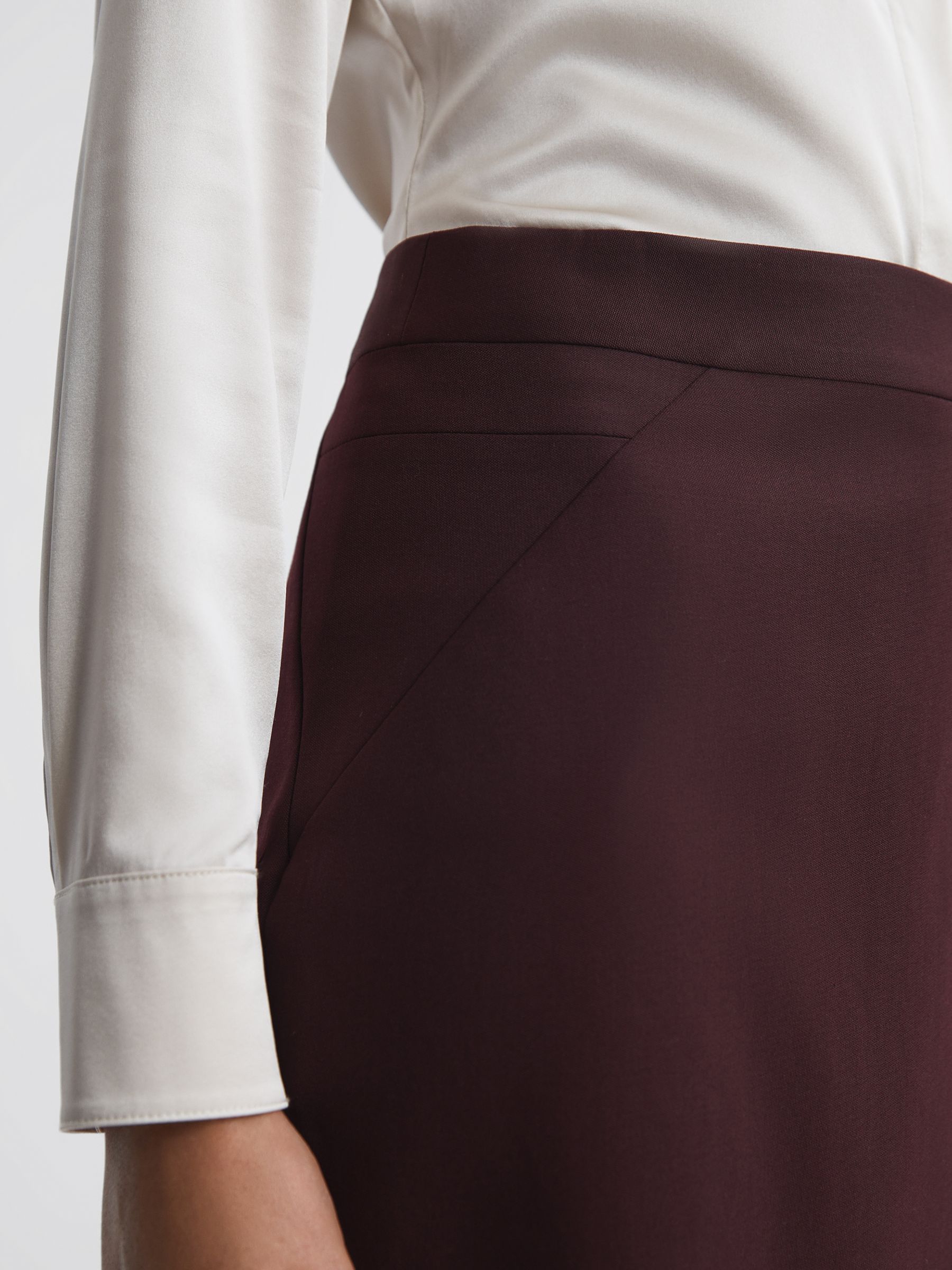 Wool Blend Fitted Midi Skirt in Berry - Image 4 of 5