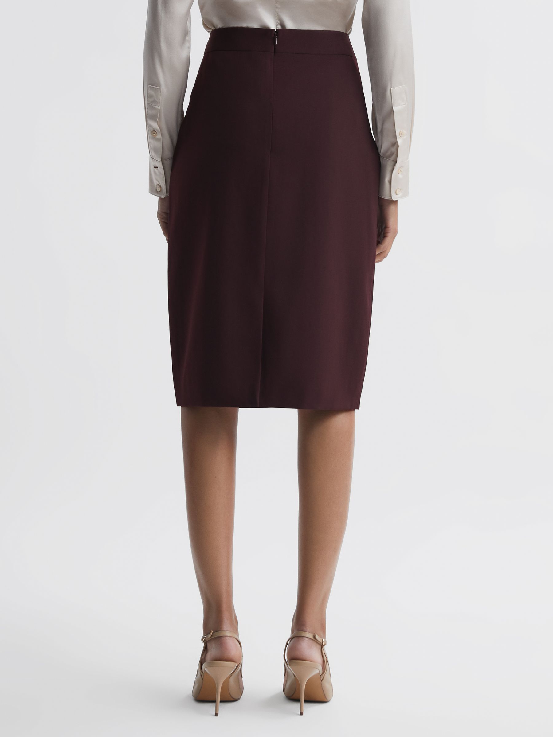 Wool Blend Fitted Midi Skirt in Berry - Image 5 of 5