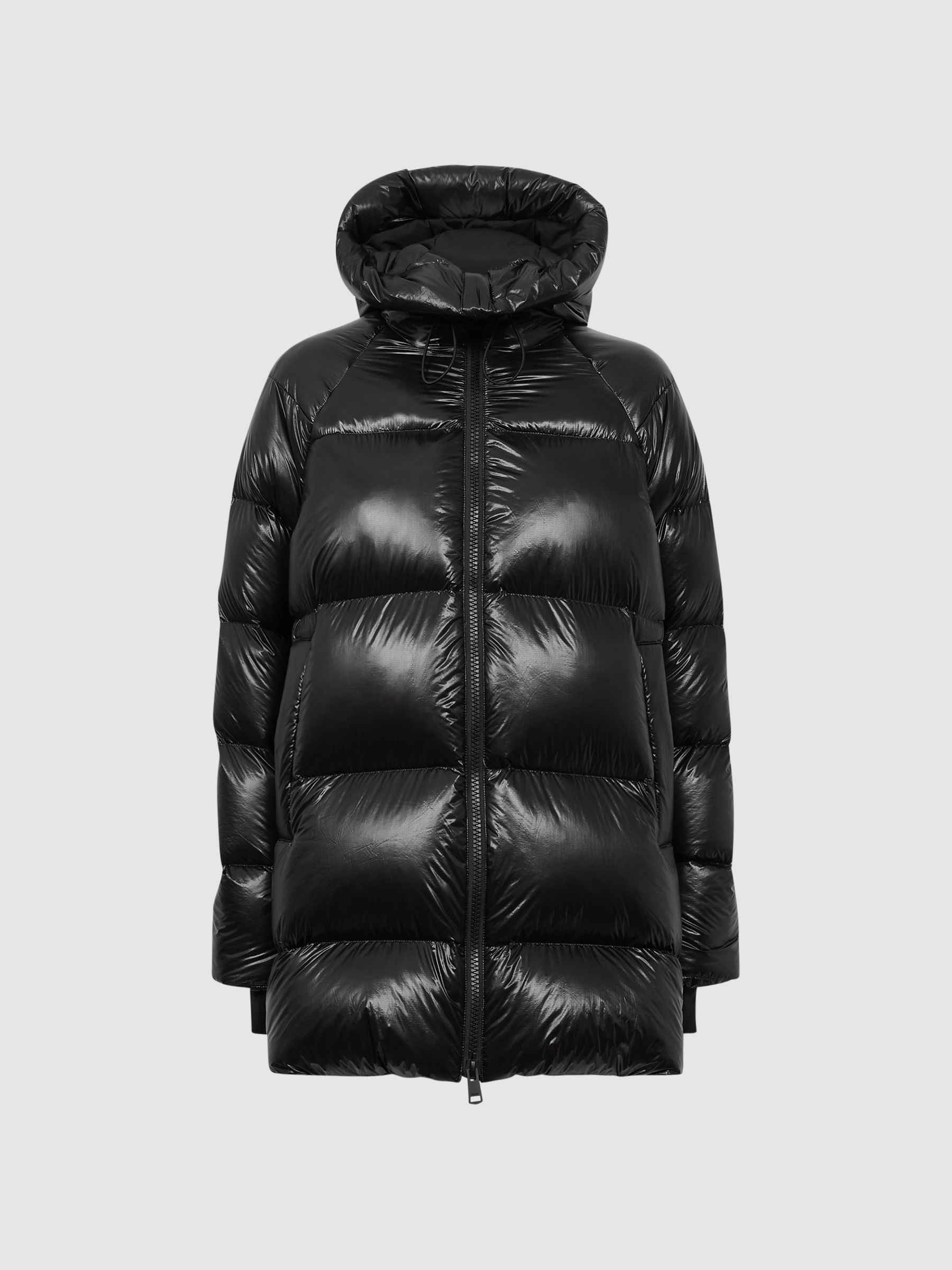 Shiny Mid Length Puffer Coat in Black - Image 2 of 5