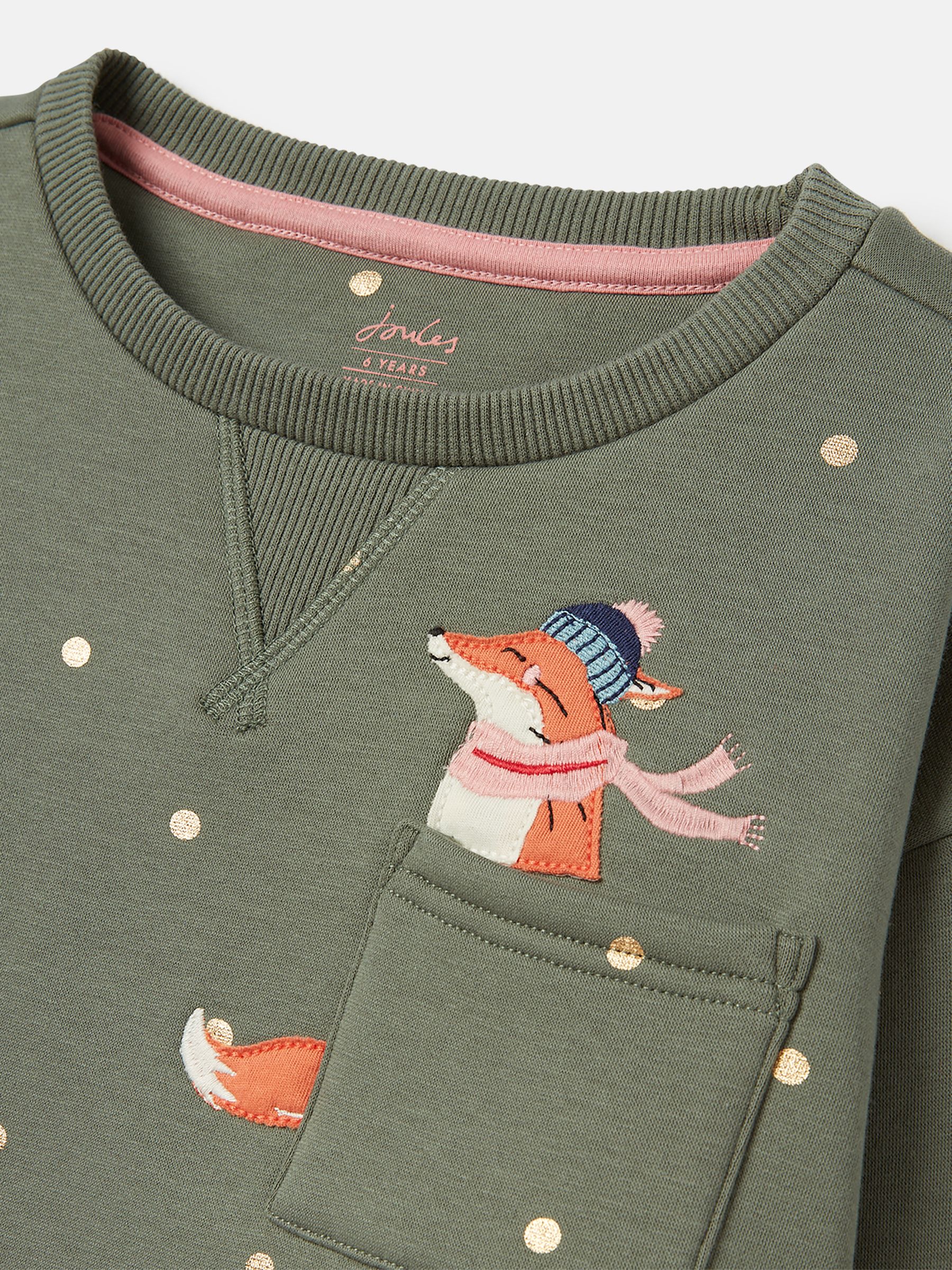 Mackenzie Khaki Green Embroidered Artwork Crew Neck Sweatshirt - Image 3 of 5